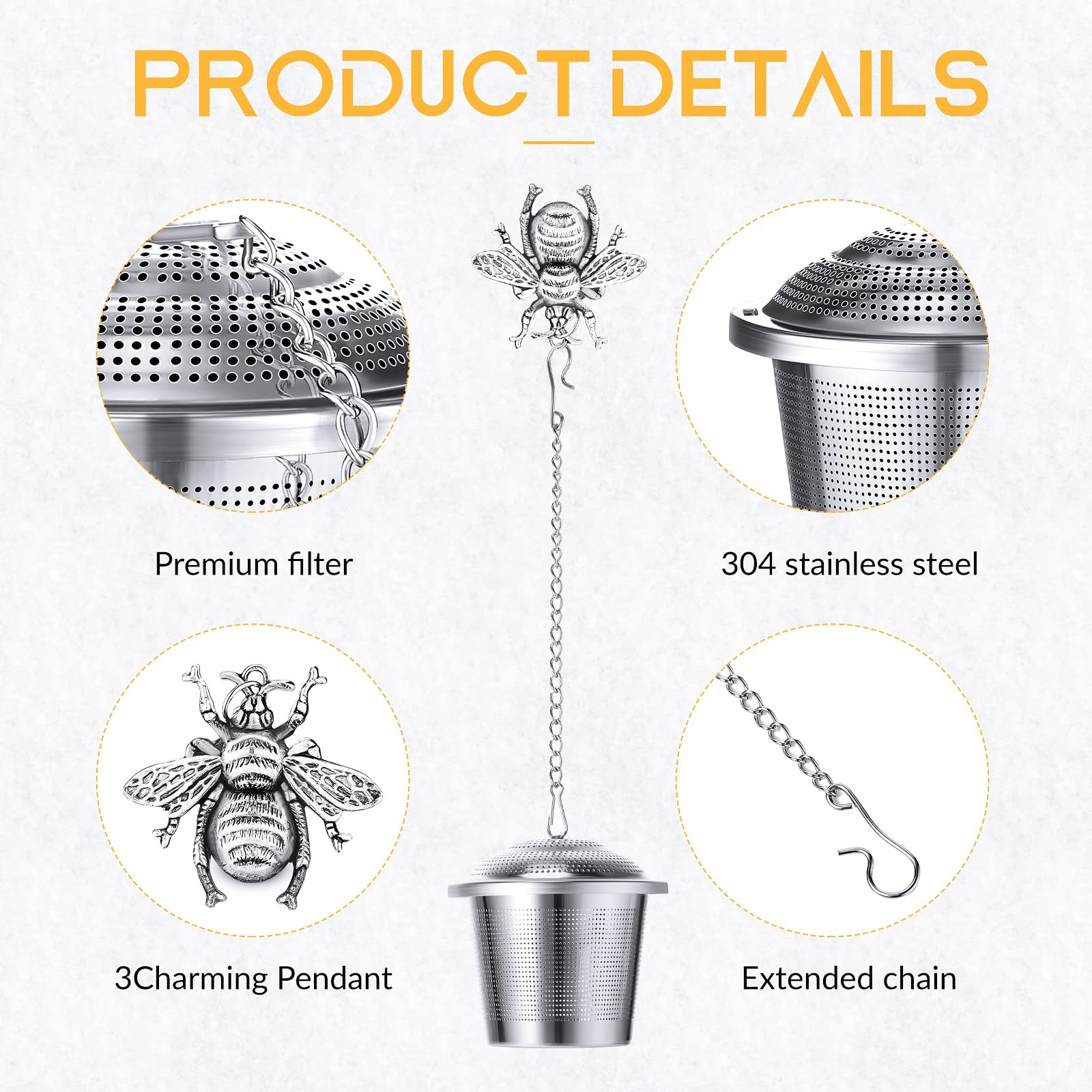 CHENGU Stainless Steel Tea Infusers Set - 3 Loose Leaf Steepers with Drip Trays, Insects Style Tea Strainers