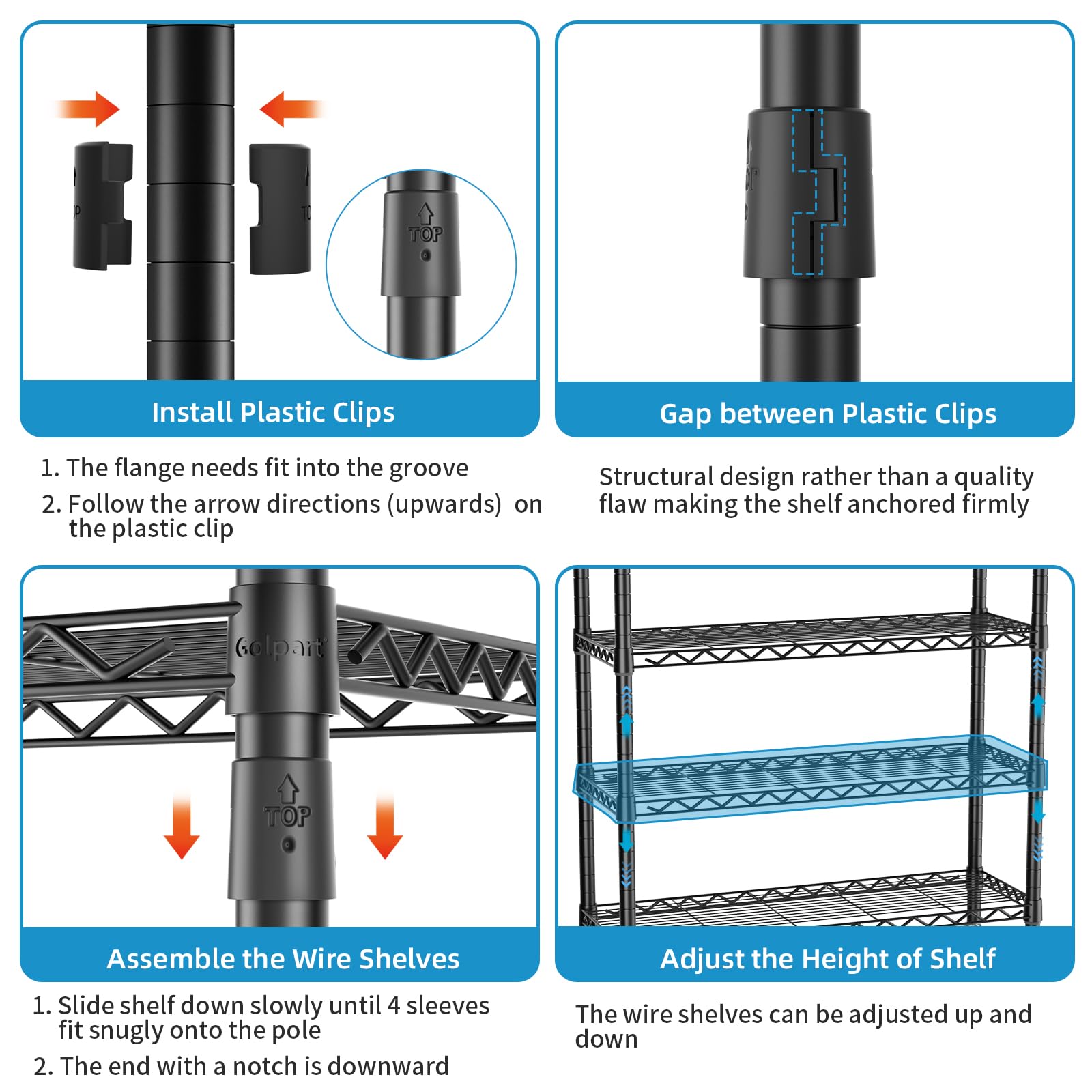 Heavy Duty Garment Rack Large Clothes Rack,Freestanding Closet Portable Clothing Rack With 8 Adjustable Wire Shelves And 4 Hang