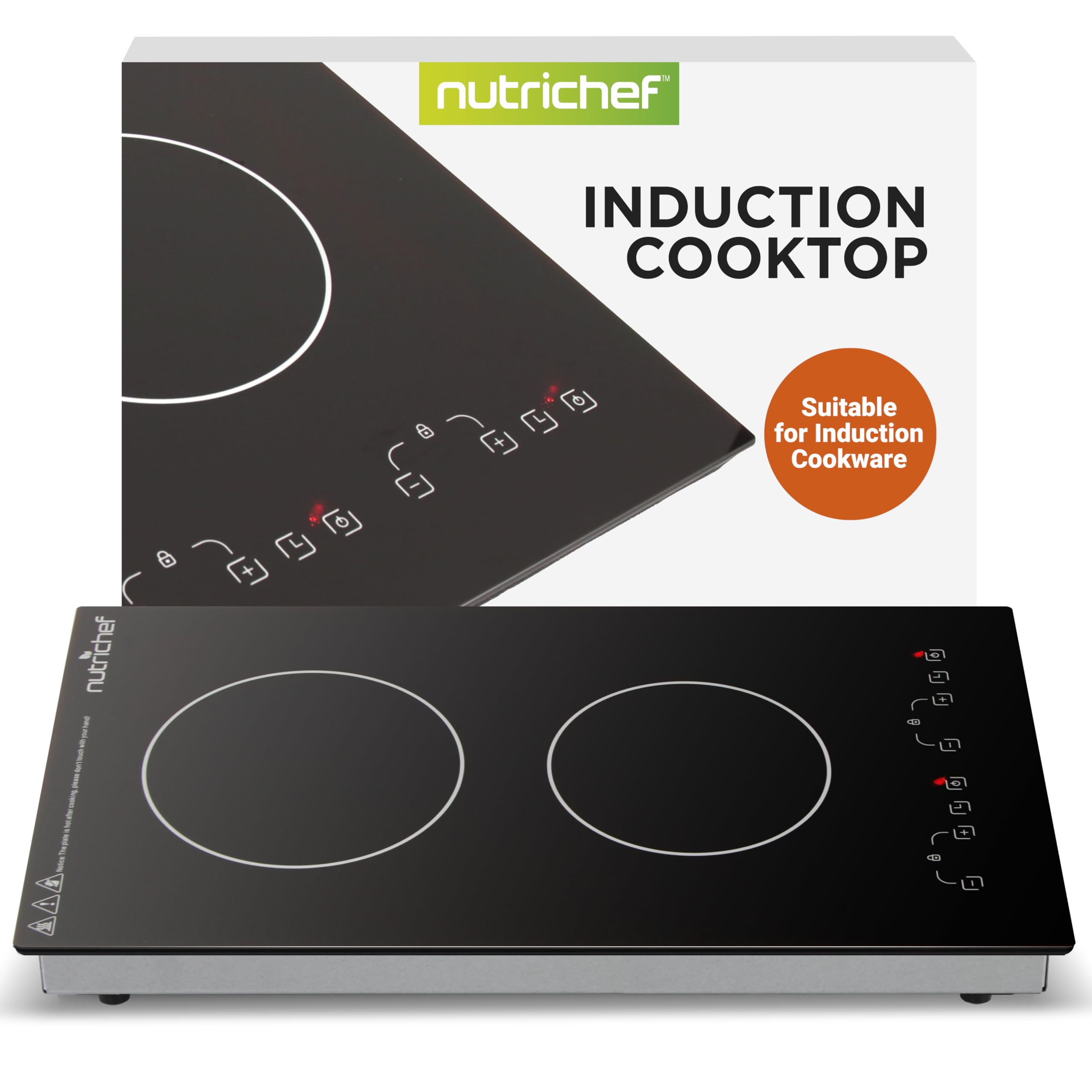 NutriChef Induction Cooktop 2 Burner, Electric Stove - Adjustable Temperature, Digital Touch Sensors, Stain-Resistant/Easy-to-Cl