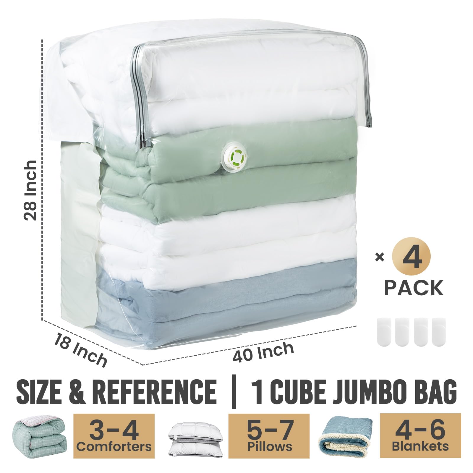 Taili Vacuum Storage Bags 4 Pack Space Saver Bag, Extra Large Cube 40X28X18X18 Inch, Wider Vacuum Sealed Storage Bag For Bedding