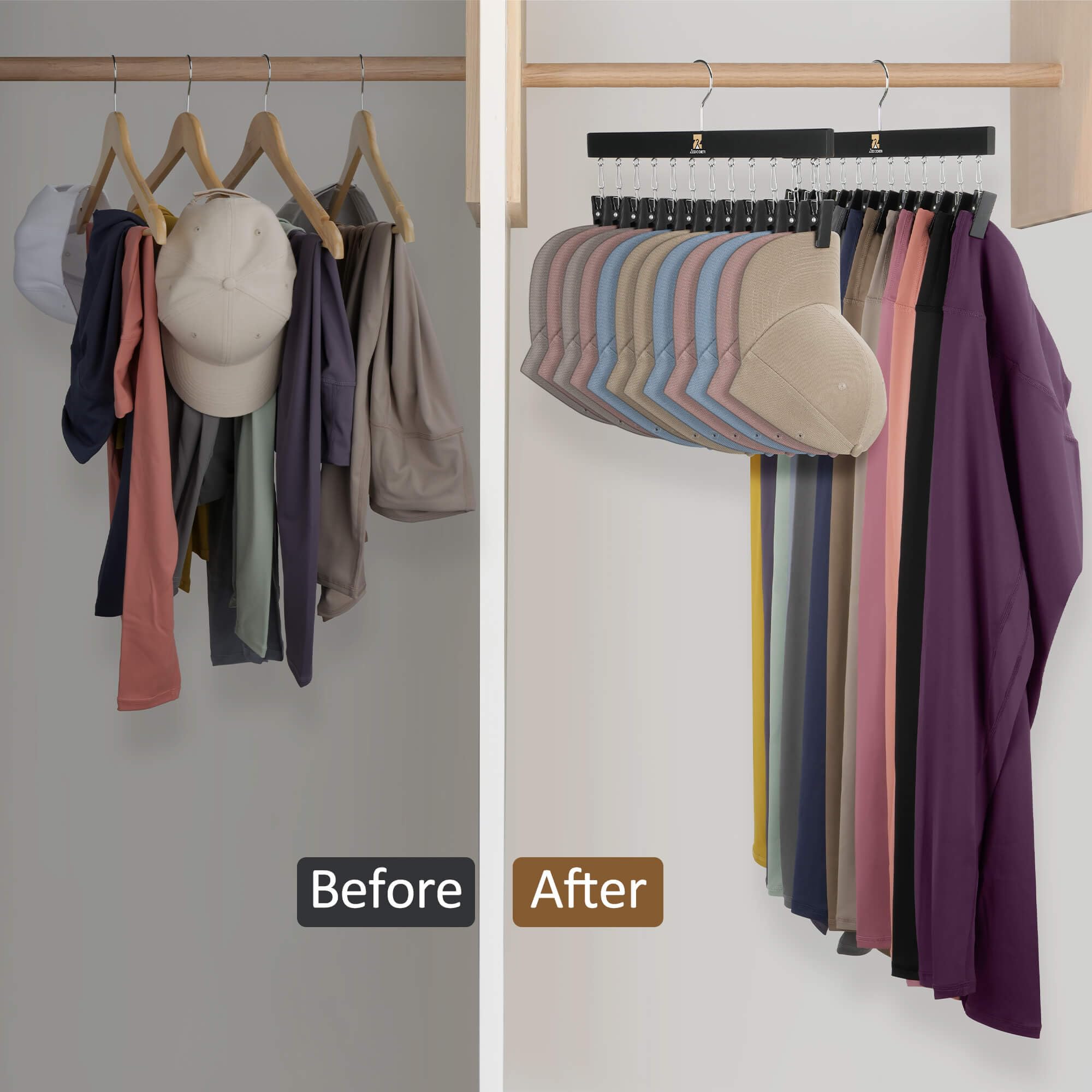Zedodier Legging Organizer, 2 Pack Pants Hangers Hat Racks With Clips, Holds 24 Leggings, Hats, Pants, Jeans, Scarves, Hanging S