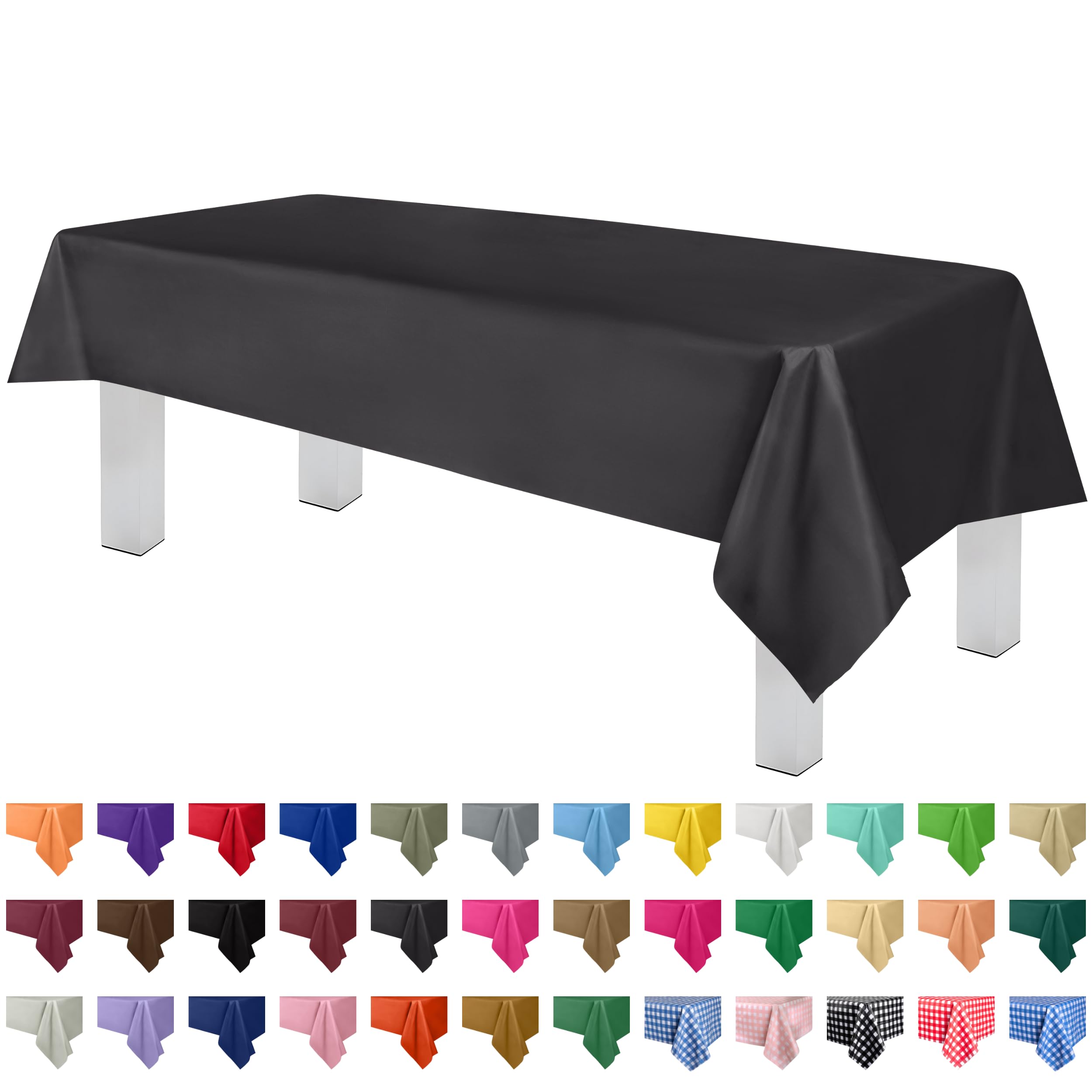 Grandipity Dark Grey Plastic Table Cloth Disposable (6 Pk) 54In X 108In Plastic Tablecloths For Rectangle Tables - Premium Party
