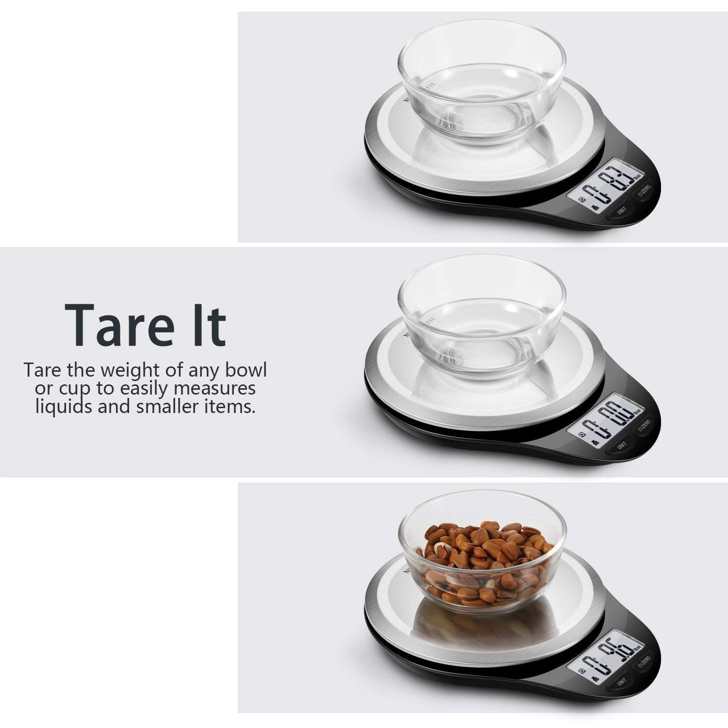 NUTRI FIT Digital Kitchen Scale - Accurate Weight Grams & Ounces, Max 11lb, Black, Model EK3226-NF-BB, Stainless Steel Platform