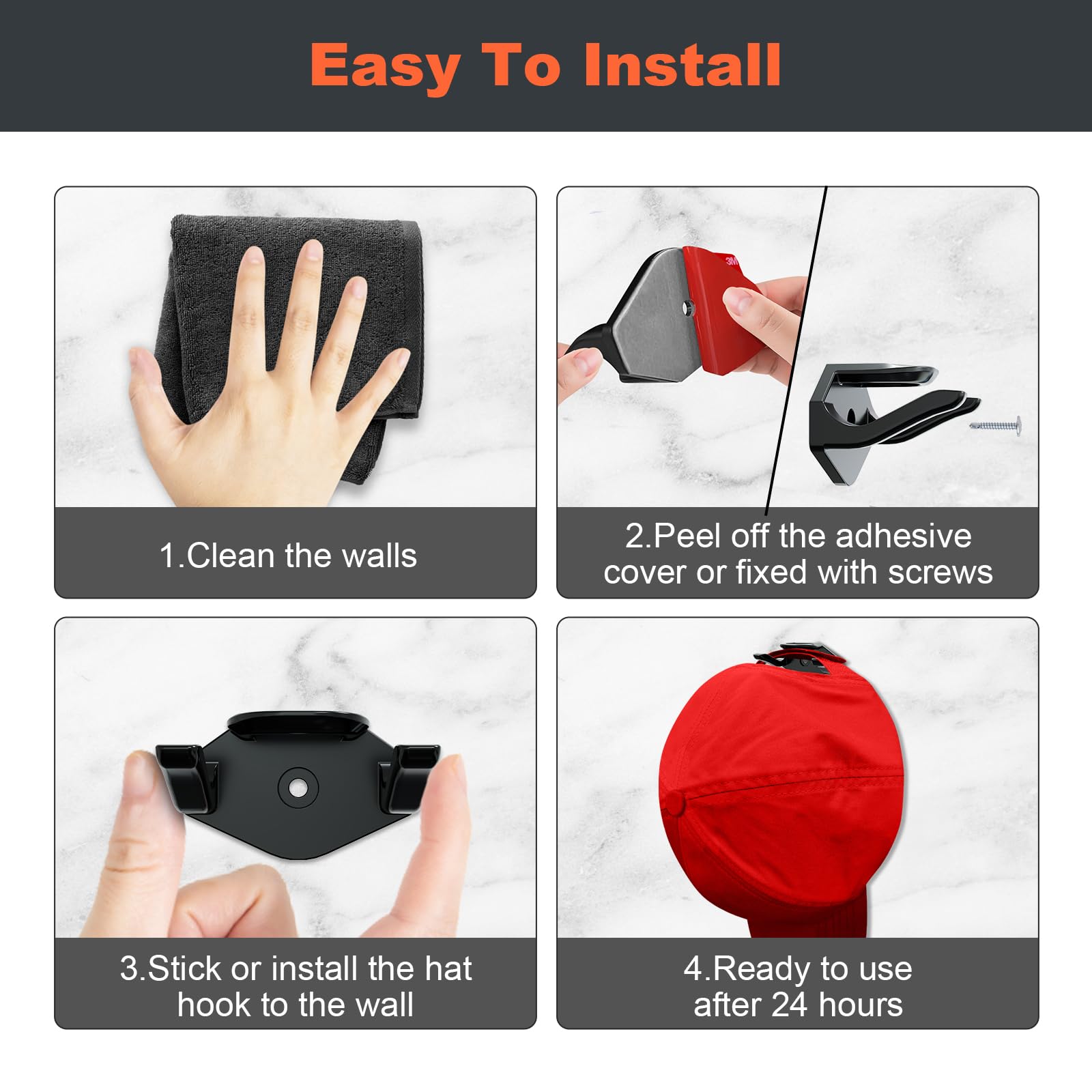 Kovspo Adhesive Hat Hooks For Wall (16-Pack), Hat Rack For Baseball Caps, Strong Hat Organizer, Minimalist Hat Display, Hat Hang