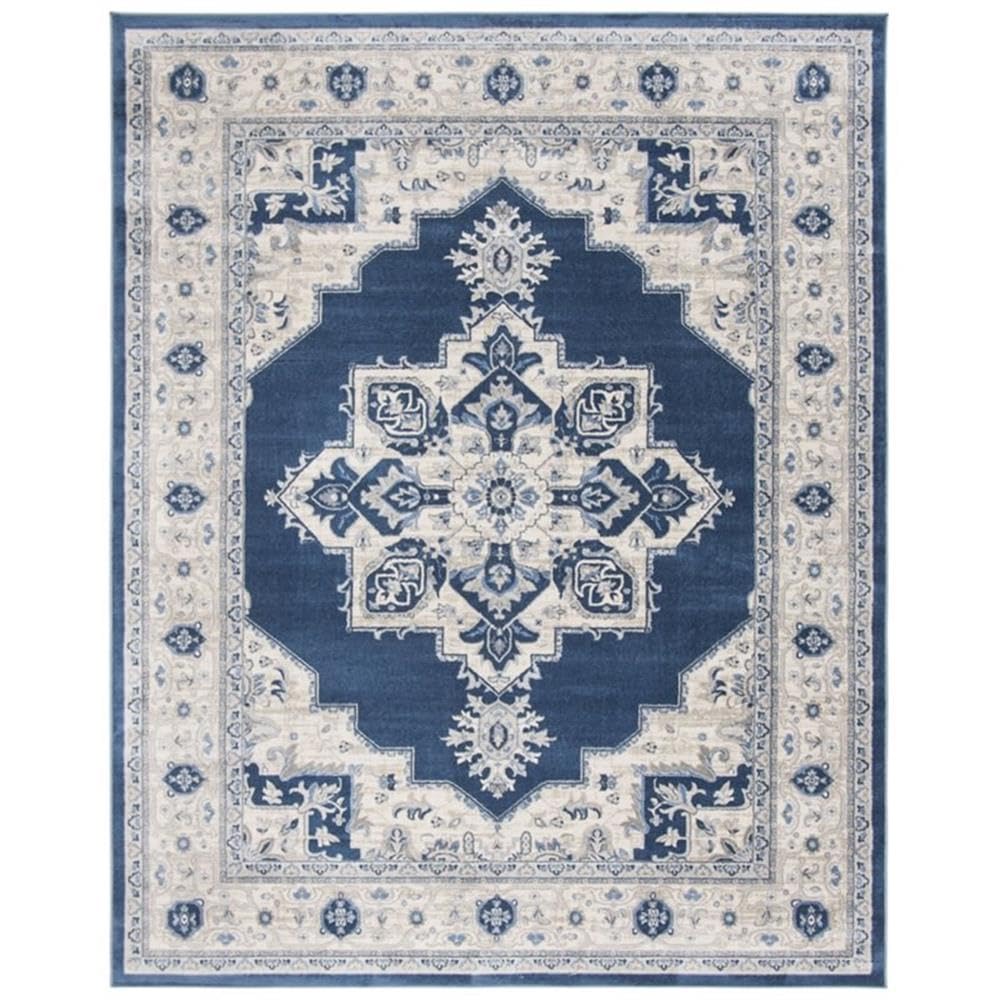SAFAVIEH Brentwood Collection Area Rug - 10 x 13, Navy & Creme, Medallion Distressed Design, Non-Shedding & Easy Care, Ideal f