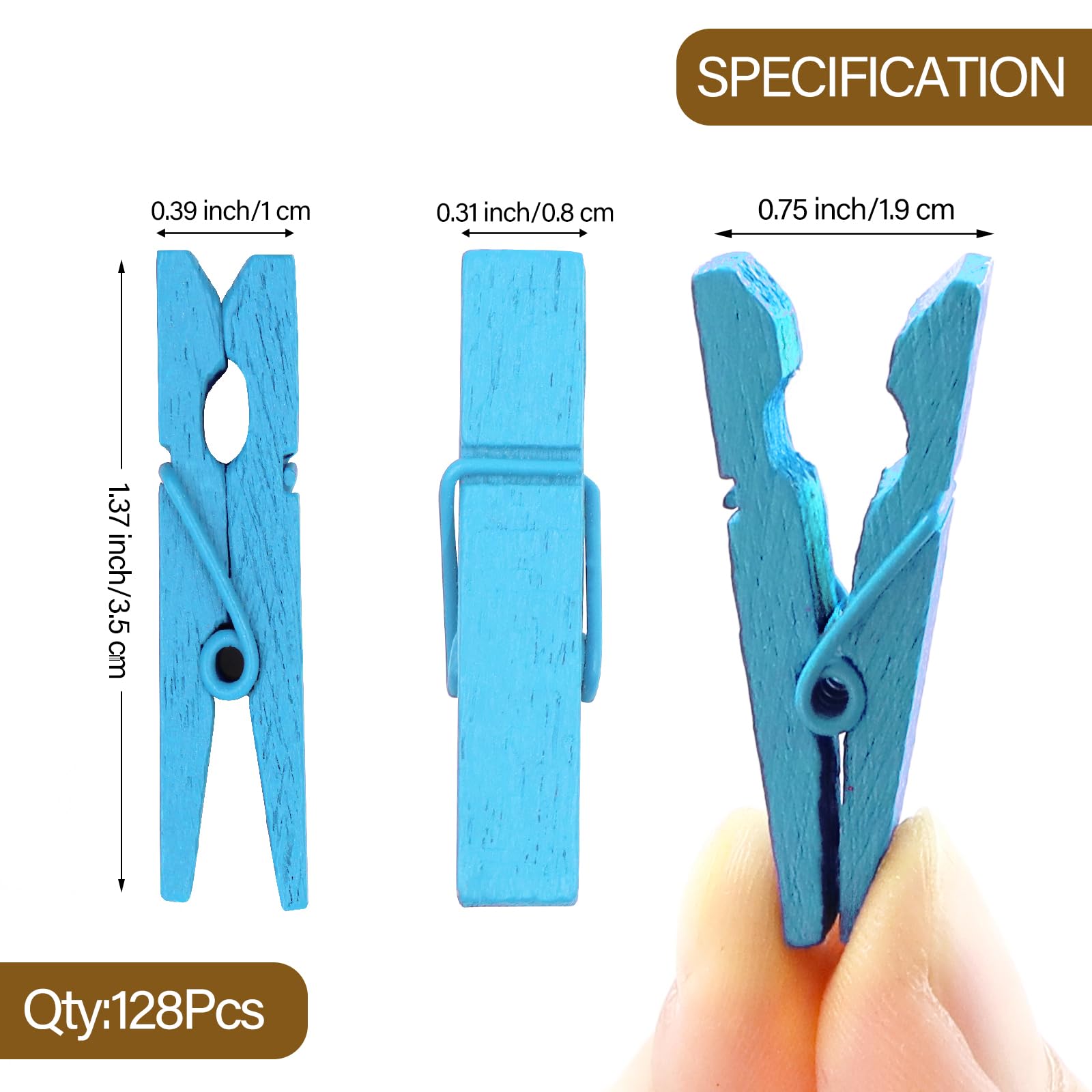 (Pack Of 128) Mini Wooden Colored Clothespins Light Blue