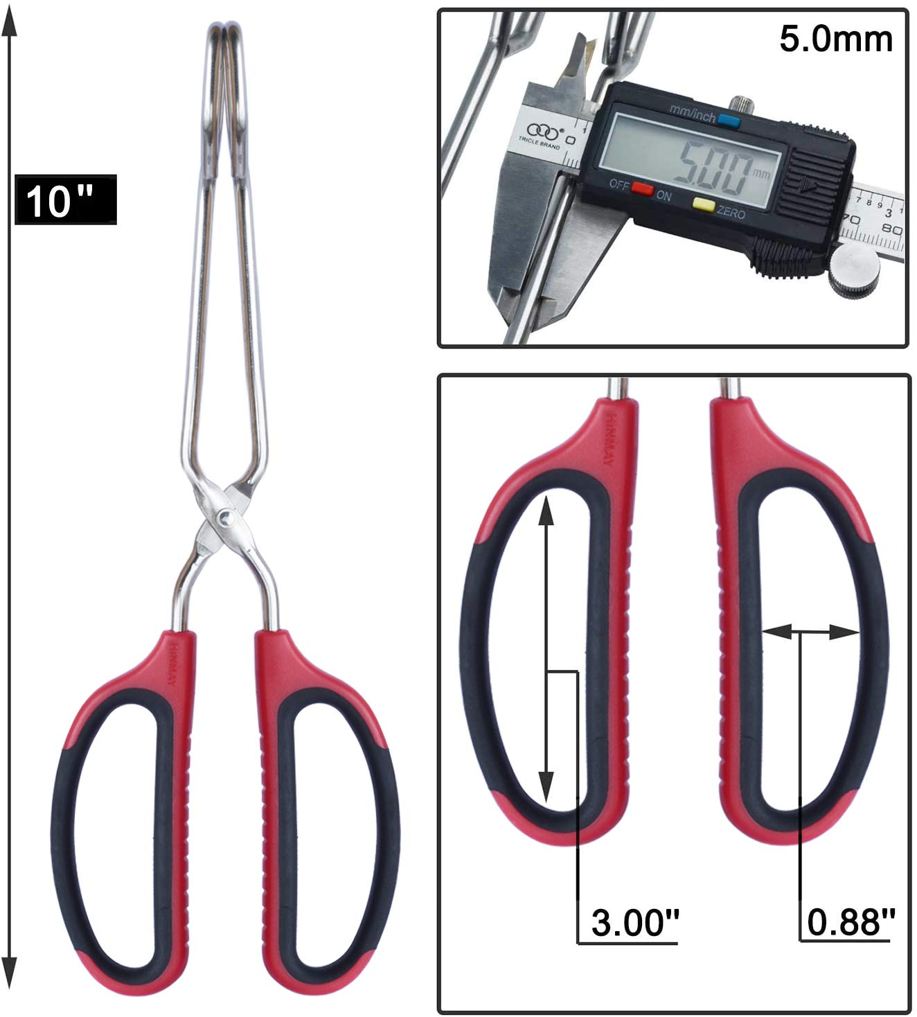 Hinmay Stainless Steel Scissor Tongs With Comfort-Grip Handle 10-Inch, Set Of 2