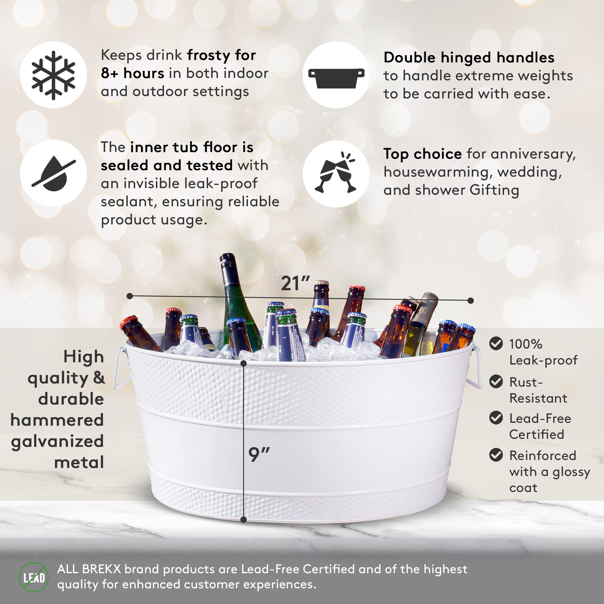 BREKX Modern White Aspen Galvanized Metal Ice and Drink Bucket  Beverage Tub for Parties  25-Quart