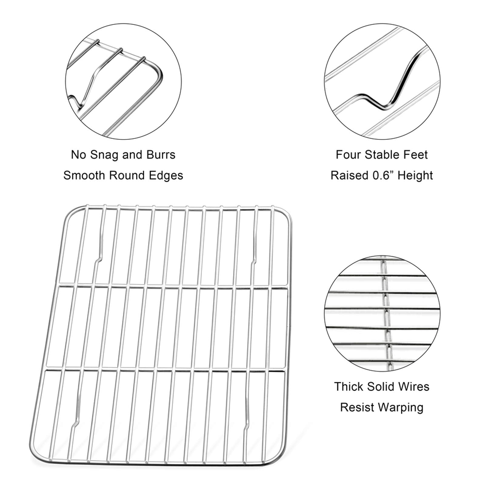 E-Far Small Baking Rack Set Of 2, Stainless Steel Metal Roasting Cooking Racks, Size - 8.6''X6.2'', Non Toxic & Rust Free, Fit F