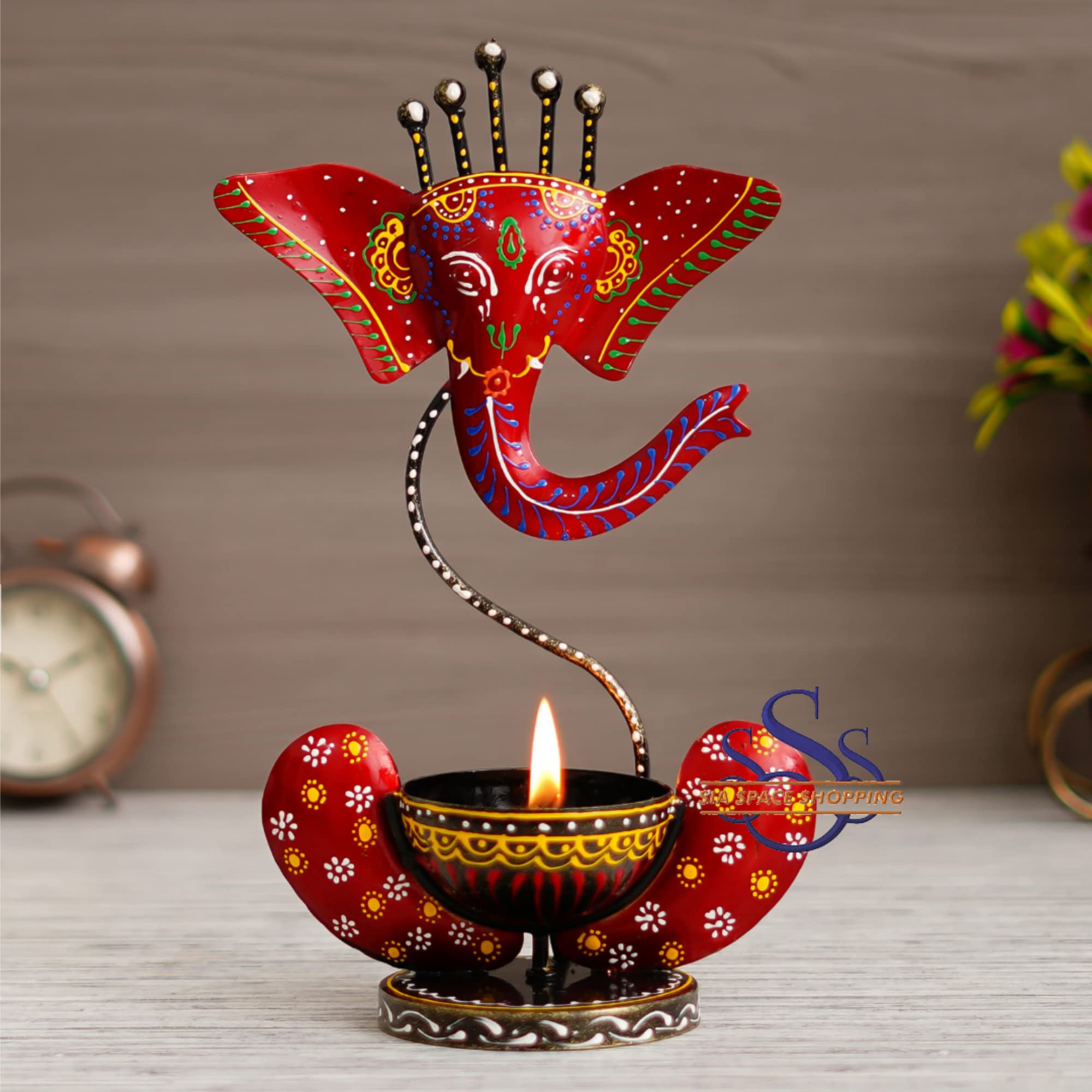 Sia Space Shopping Handicraft Metal / Iron Handpainted Tealight Holder/ Candle Holder Stand Showpiece/ Statue Home Decor, Living