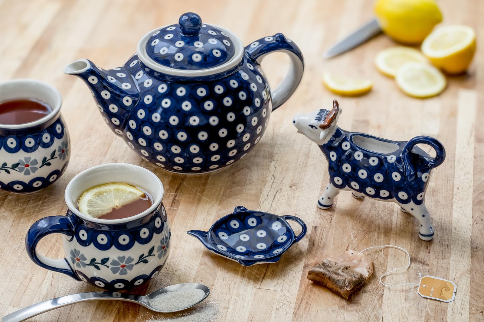 Blue Rose Polish Pottery Dots Teabag Holder