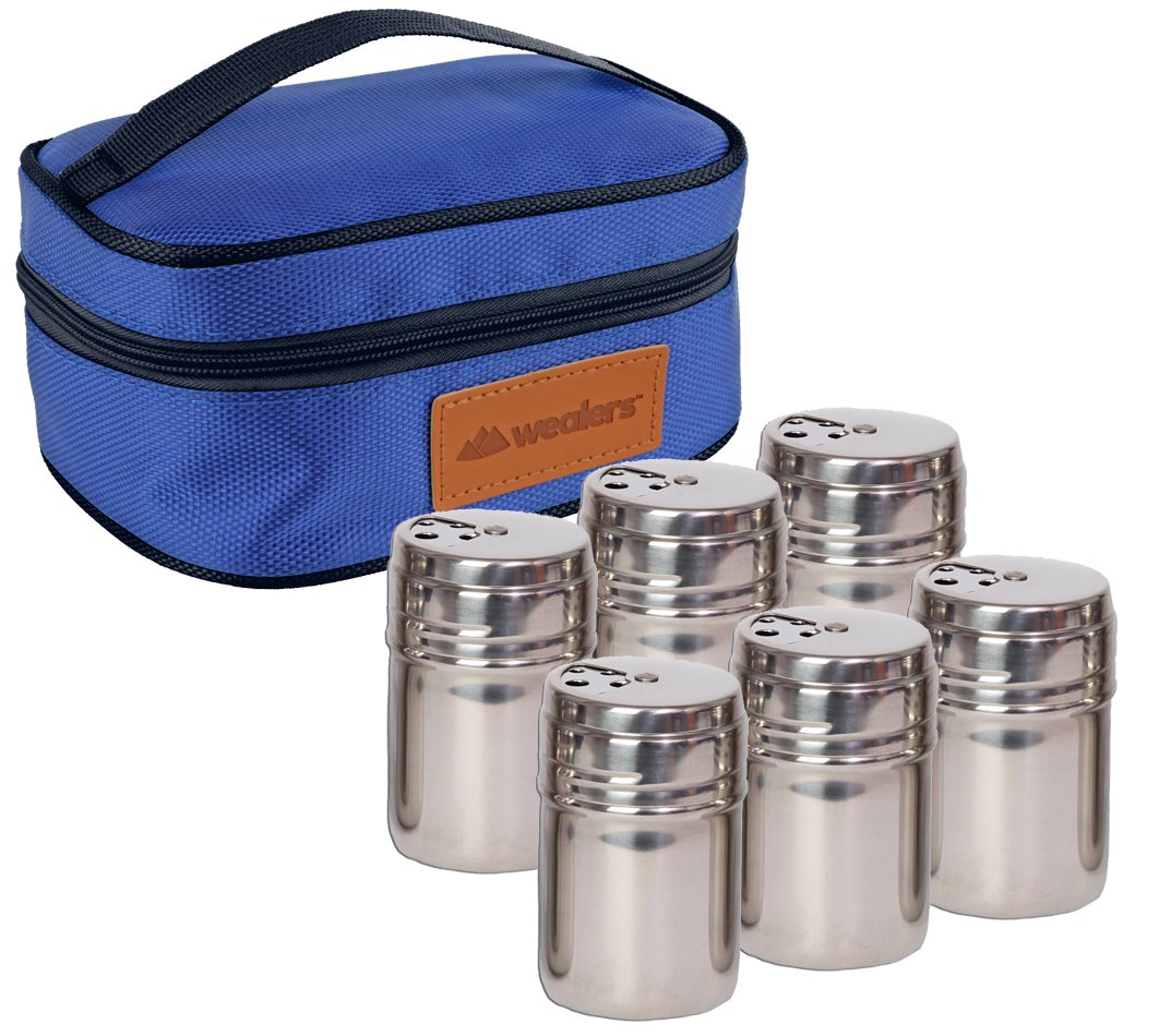 Wealers 6 Piece Stainless Steel Spice Shaker Jars Salt And Pepper Holder Bbq Spice Herbs 3 Size Cover With Bag For East Travel,