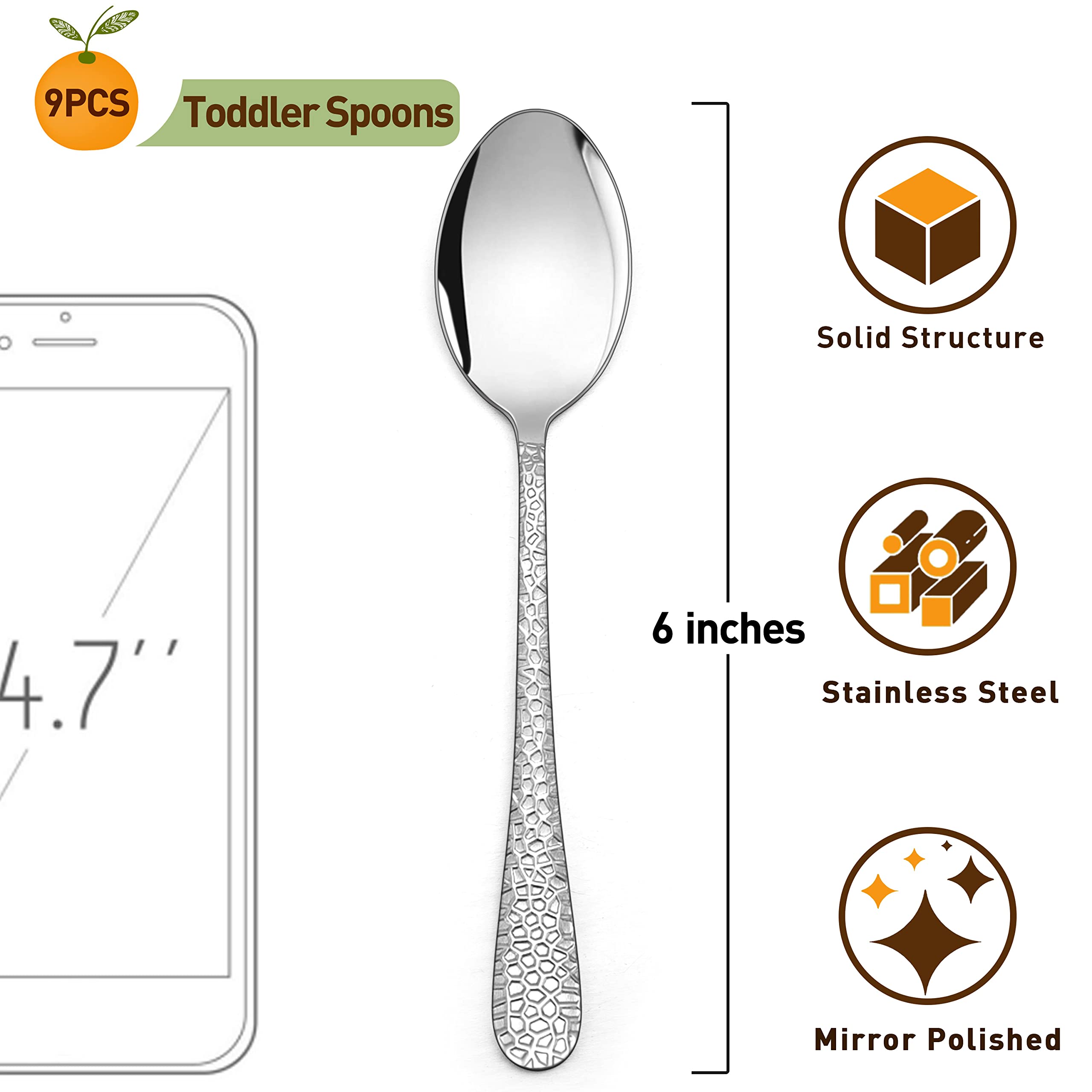 9-Piece Stainless Steel Kids Spoons, HaWare Toddler Flatware, Kids Silverware Preschooler Utensils, Baby Spoons for Self Feeding