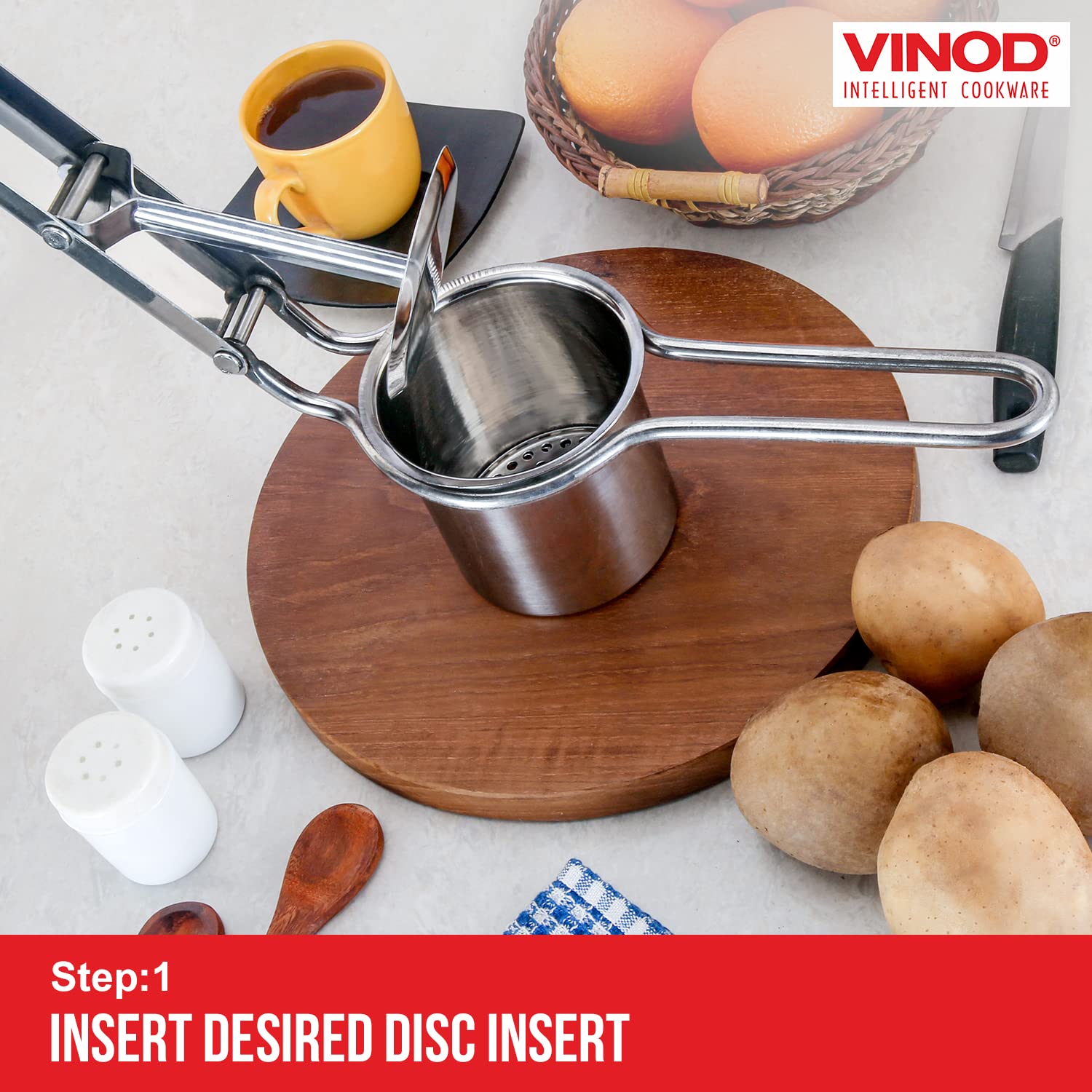 Vinod Large Potato Ricer - Heavy Duty Stainless Steel Potato Masher | Manual Press & Mash For Fruits & Vegetables | Kitchen Tool