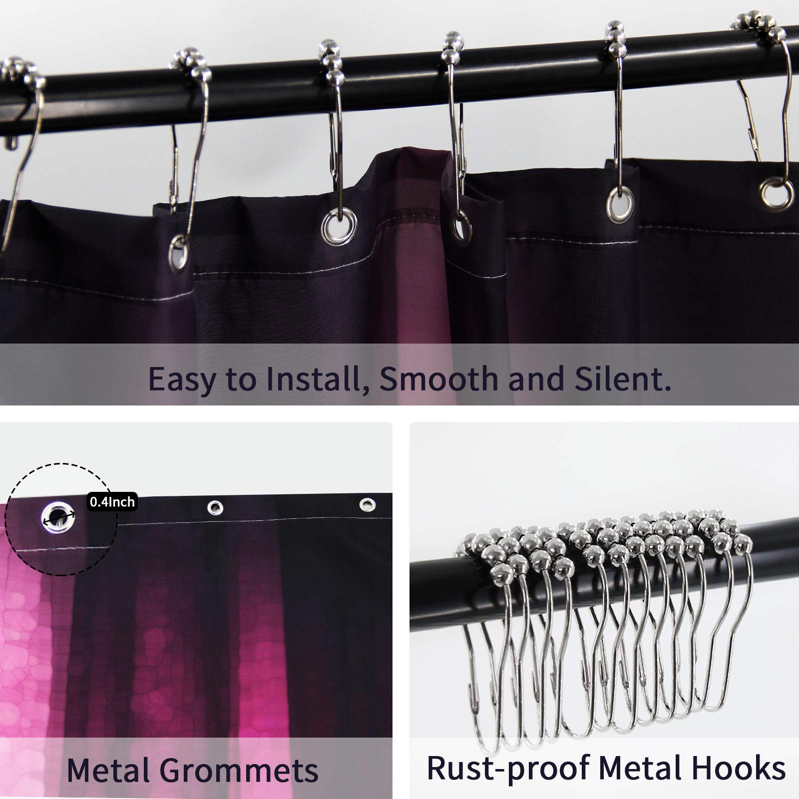 Gibelle Pink Striped Shower Curtain, Hot Pink Neon Pink Cute Shower Curtain Set With 12 Hooks, Abstract Mosaic Glass Texture And