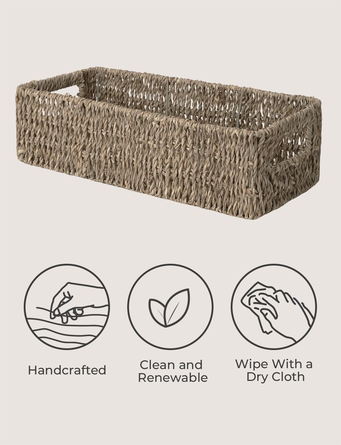 StorageWorks Seagrass Baskets with Built-in Handles  Bathroom Decor Box for Toilet Tank Top  14 ?''L x 6 ?''W x 3 ?''H
