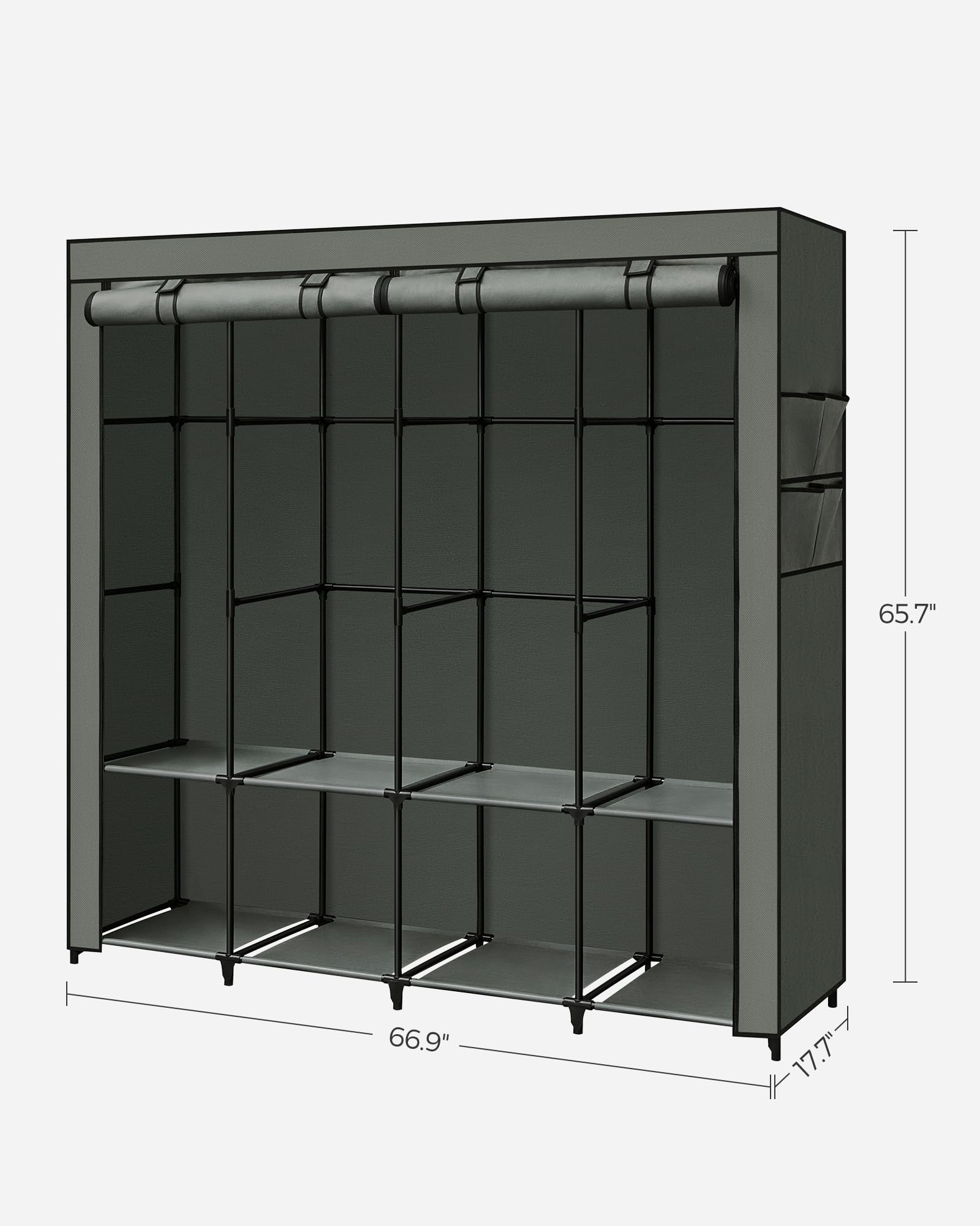 Songmics Portable Closet, Wardrobe Closet Organizer With Cover, 4 Hanging Rods And Shelves, 4 Side Pockets, 66.9 X 17.7 X 65.7 I