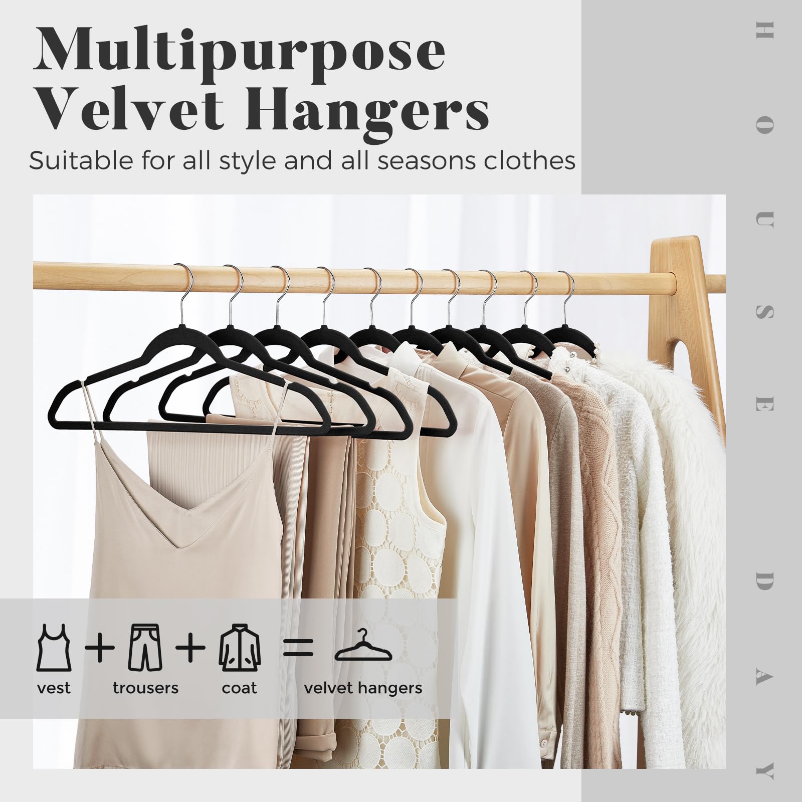 House Day Black Velvet Hangers 30 Pack, Non Slip Felt Hangers, Space Saving Clothes Hangers, Heavy Duty Coat Hangers For Coats,