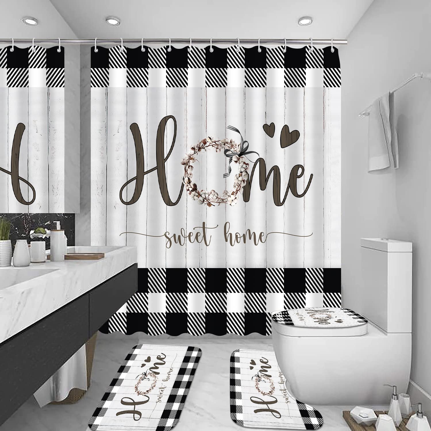 FZDHHY 4PCS Fall Bathroom Set Pumpkin Shower Curtain Set Thanksgiving Bathroom Decor Set Autumn Shower Curtains for Bathroom wit