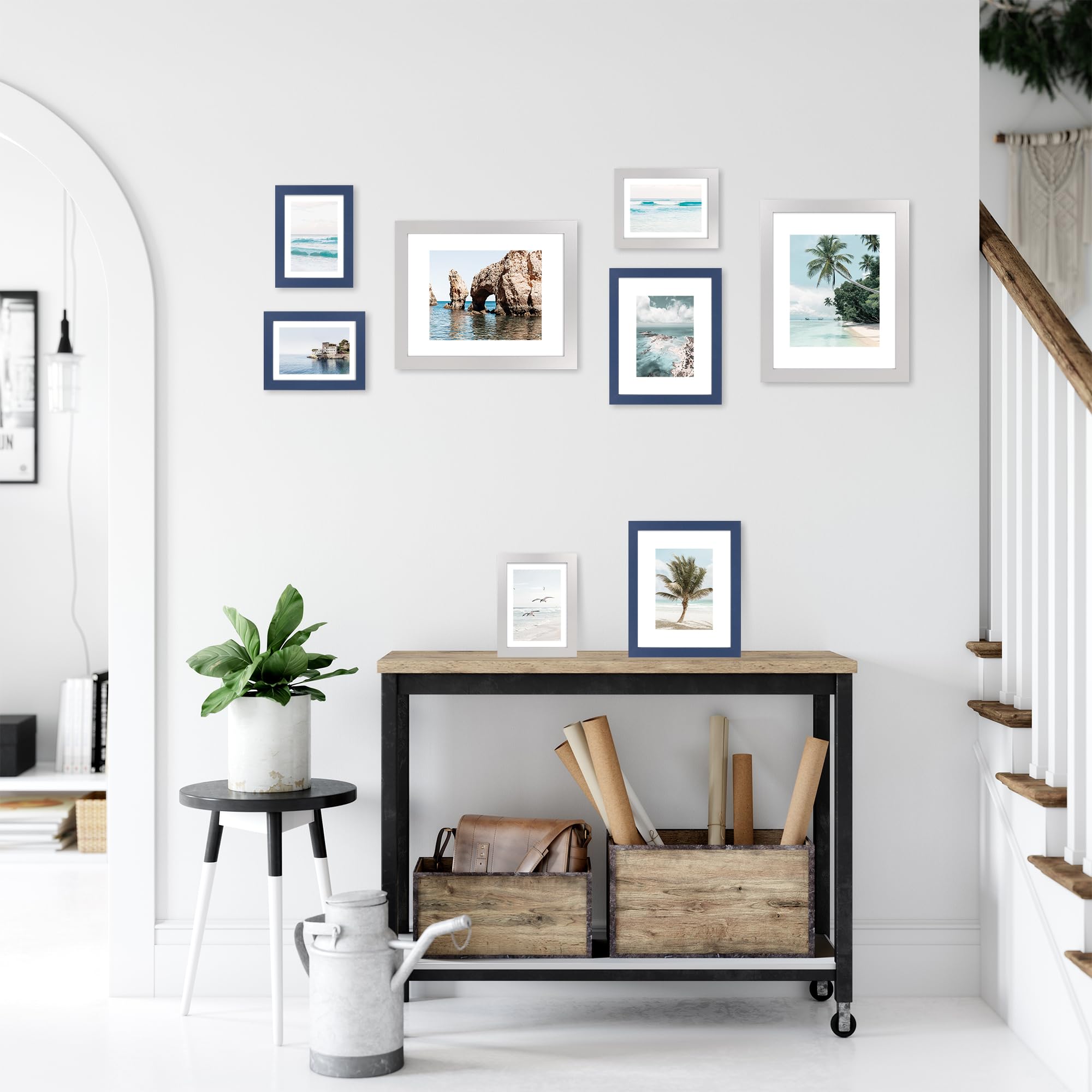 Hongkee 8x10 Picture Frame (4 Pack, Silver) Made of Real Glass and Wooden Frame - Display Pictures 5x7 with Mat or 8x10 Without