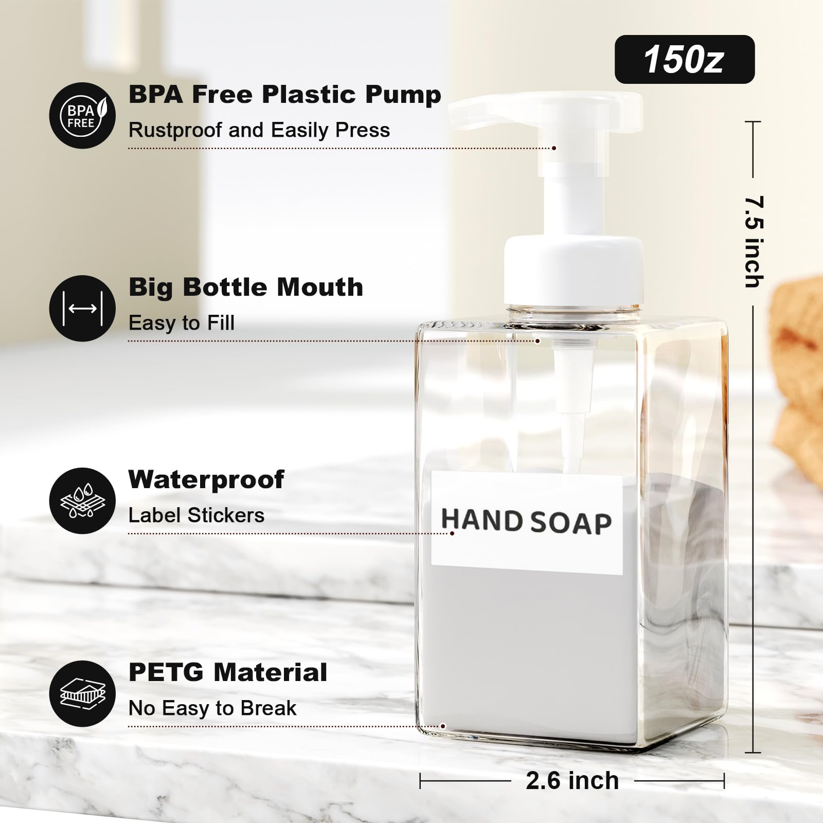 Kzeirm Foaming Soap Dispenser, 15 Oz Foam Soap Dispenser For Bathroom & Kitchen, Refillable Foaming Hand Soap Dispenser For Liqu