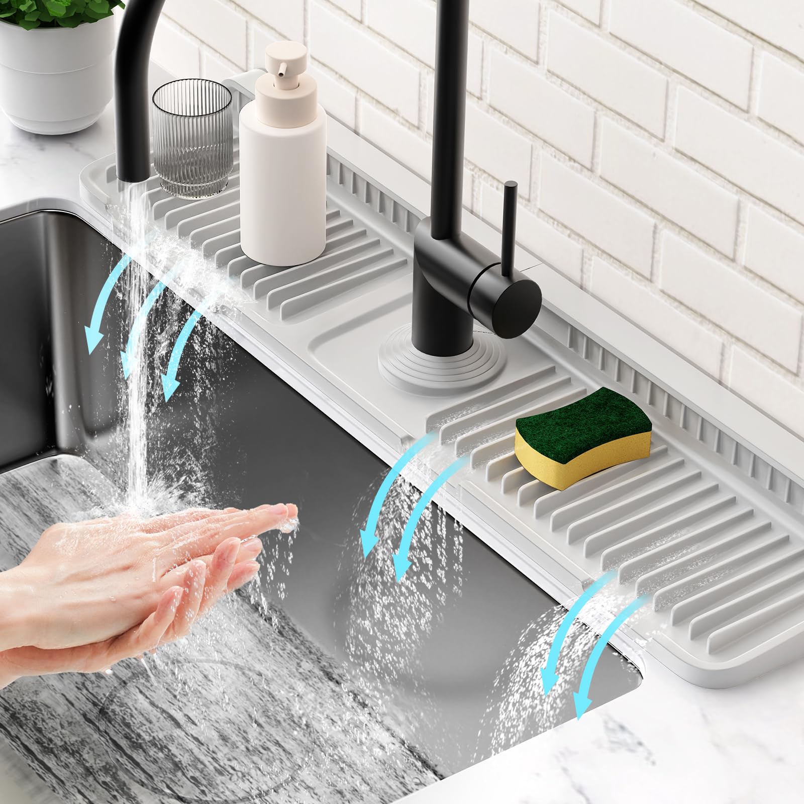 24 Folding Faucet Mat for Kitchen Sink Splash Guard[7 Slope Fast Self-draining][Snap Lock Fit] Kitchen Sink Faucet Mat Splash 
