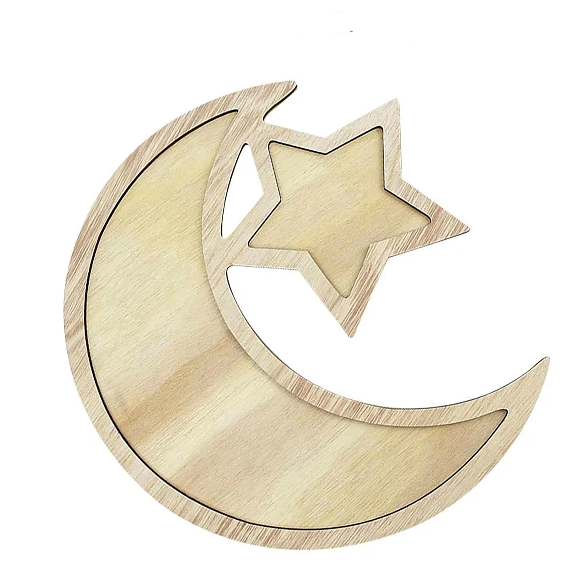 American Elm Eid Food Tray Ramadan Mubarak Gift | Wooden Crescent Moon & Star Serving Tray For Desserts, Snacks & Dry Fruits | R