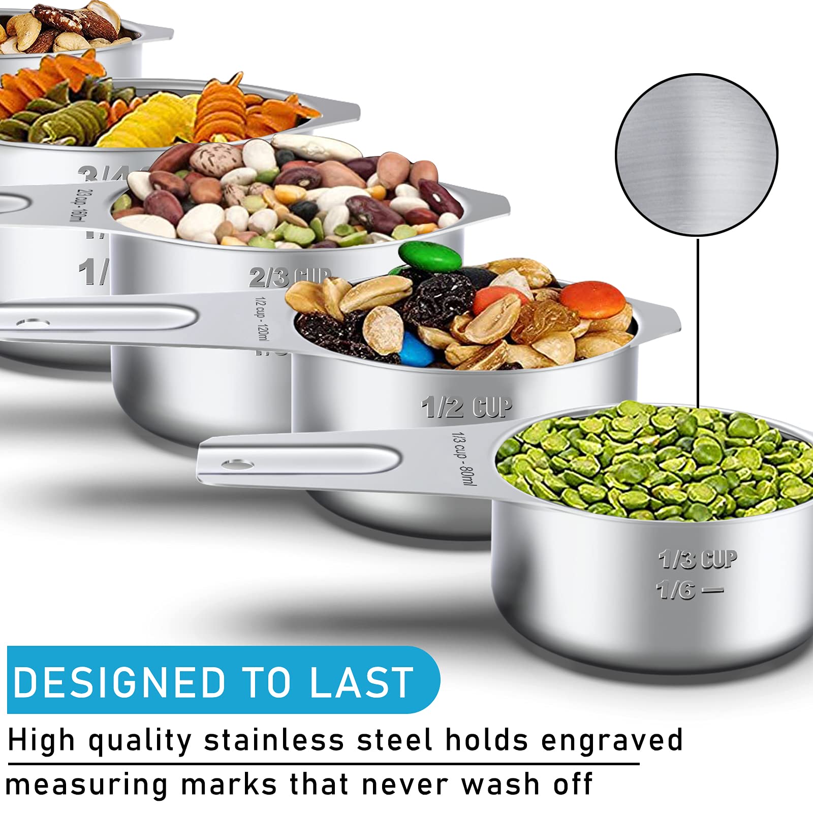 Stainless Steel Measuring Cups, Wildone Metal Measuring Cups Set With Easy To Read Markings For Measuring Dry Or Liquid Ingredie