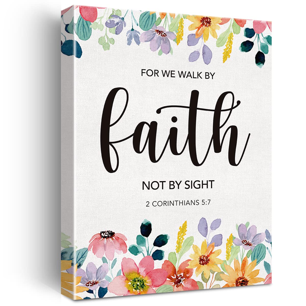 Christian Canvas Wall Art Motivational For We Walk By Faith Not By Sight Canvas Print Floral Scripture Bible Verse Painting Home