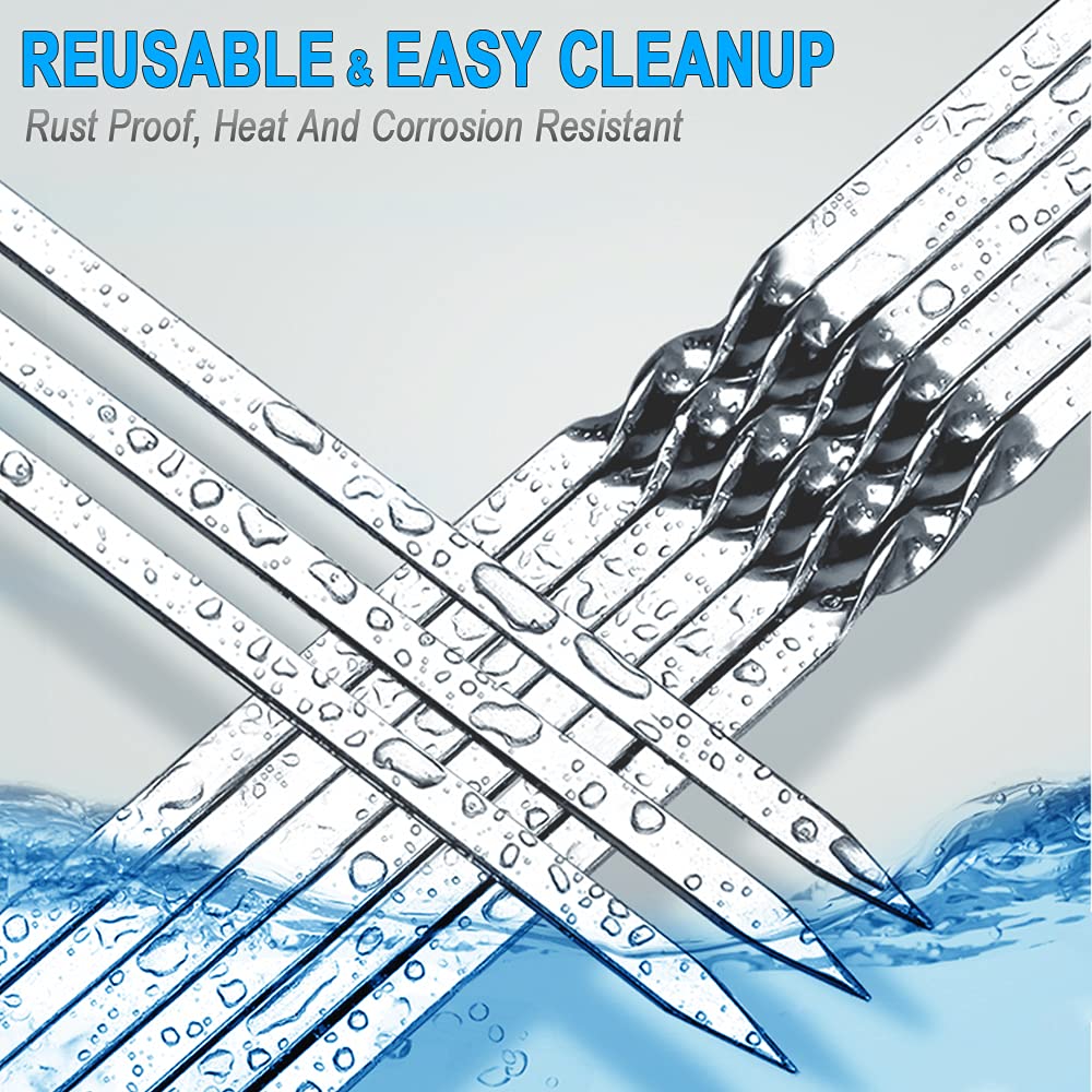 Centerz 30 Pack Kebab Skewers, 15'' Long Flat Stainless Steel Bbq Shish Kabob Skewers With Portable Metal Storage Tube, Reusable
