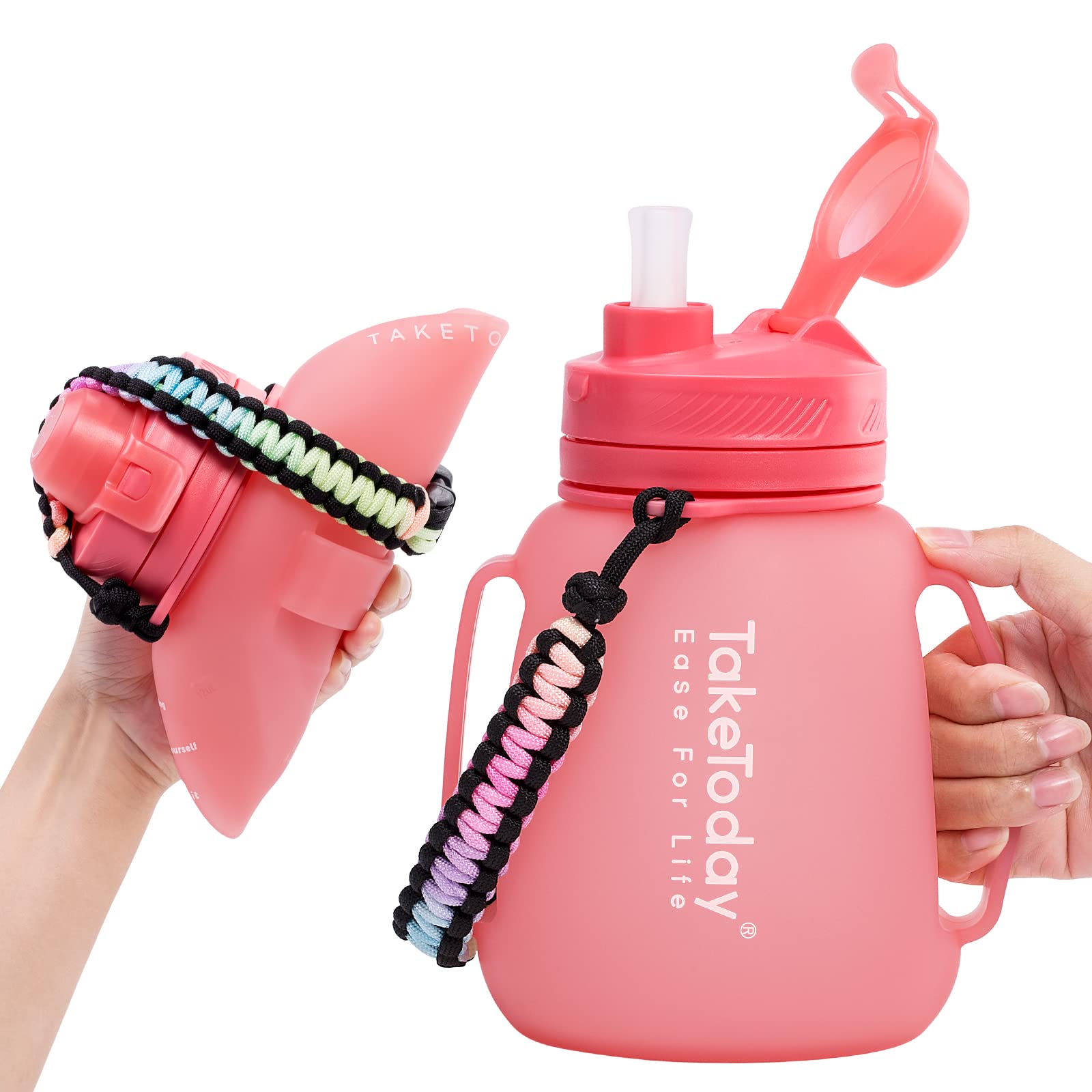 Taketoday 40 Oz Gallon Motivational Collapsible Water Bottles With Straw And Paracord Handle 1.2L Silicone Sports Water Bottle W