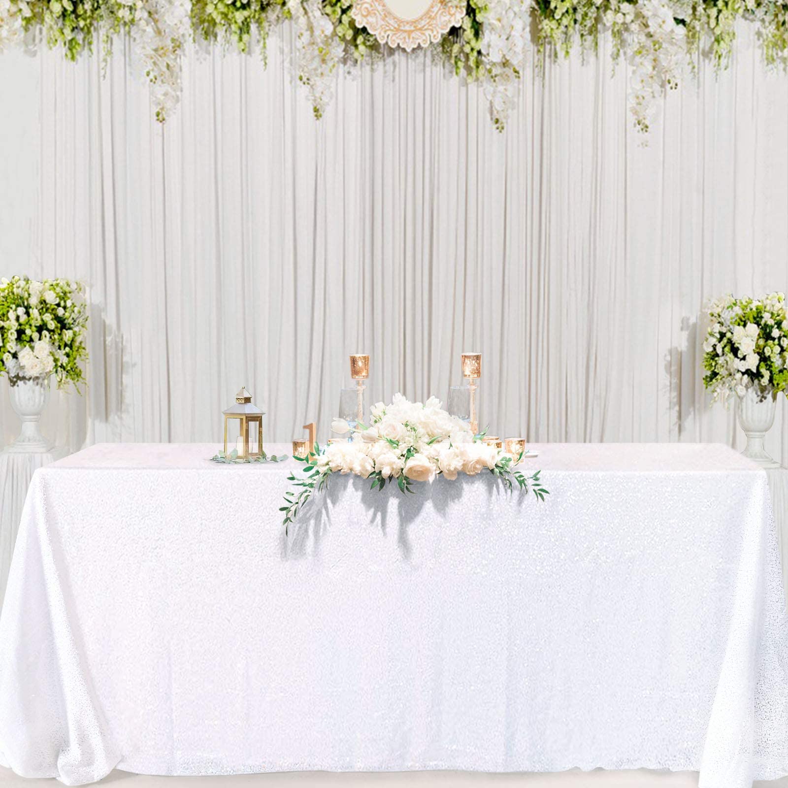 B-COOL White Sequin Tablecloth Small Decorative Table Cloths Christmas White Sparkly Tabletop Fabric Linen for Valentines Day W