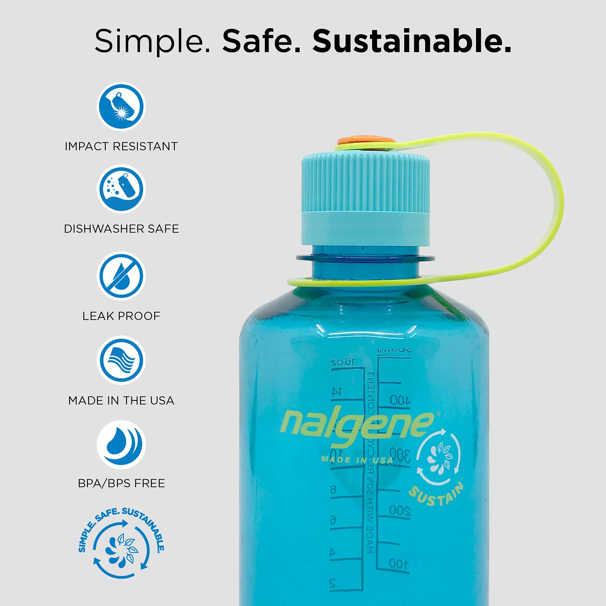 Nalgene Tritan 1 Pint Narrow Mouth BPA-Free Water Bottle  Slate Blue