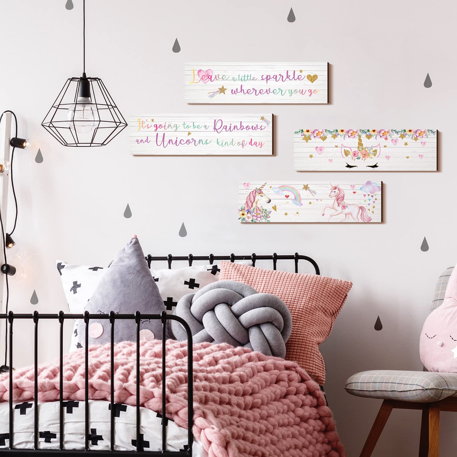 Yulejo Unicorn Wall Decor Girls Rainbow Wall Art Unicorn Room Decor Rainbow Motivational Inspirational Room Bedroom Decoration f