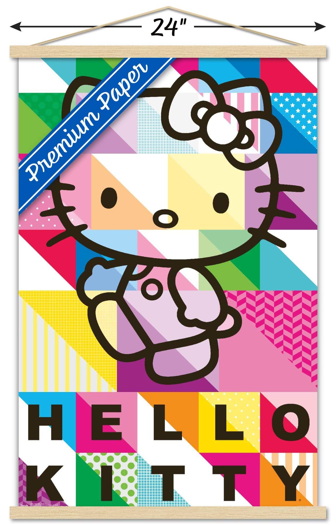 Trends International Hello Kitty - Patterns Wall Poster, 22.375'' X 34'', Premium Print And Beechwood Hanger Bundle