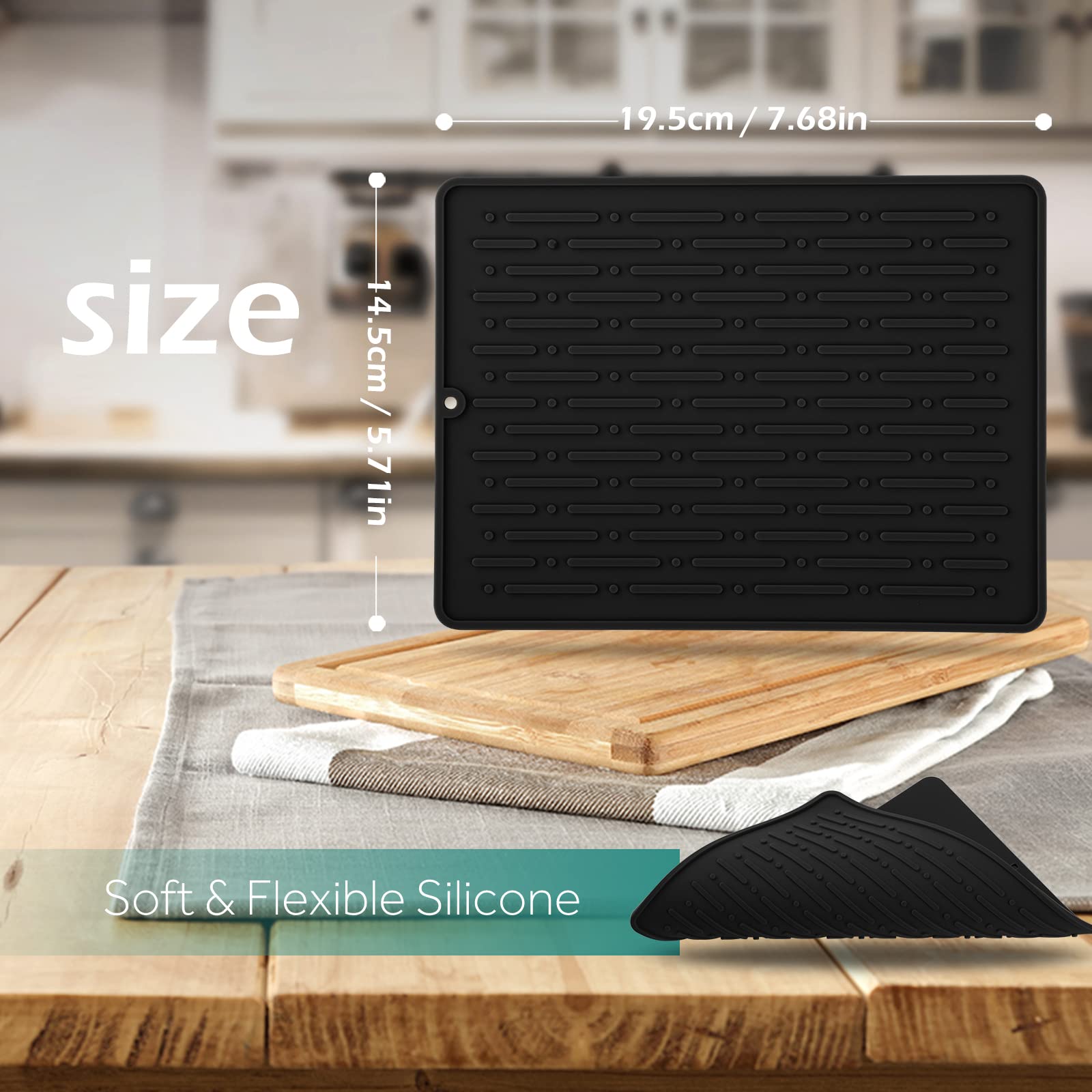 Geeric Dish Drying Mats, Heat-Resistant Silicone Mat For Kitchen Counter, Non-Slip Dish Dry Mat Dishwasher Safe Small, Black