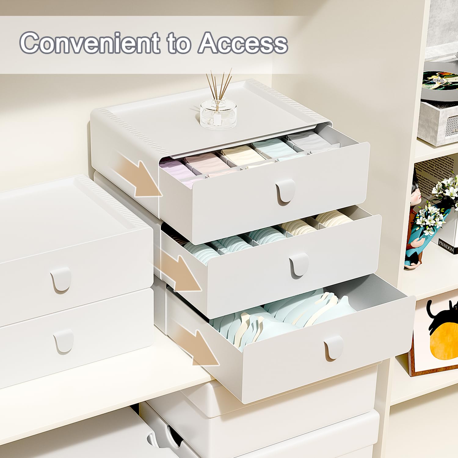 Tynulox Underwear Organizer Drawer, 10 Cells Plastic Panties Drawer, Stackable Closet Organizer, Storage Box for Bras, Socks, Sn