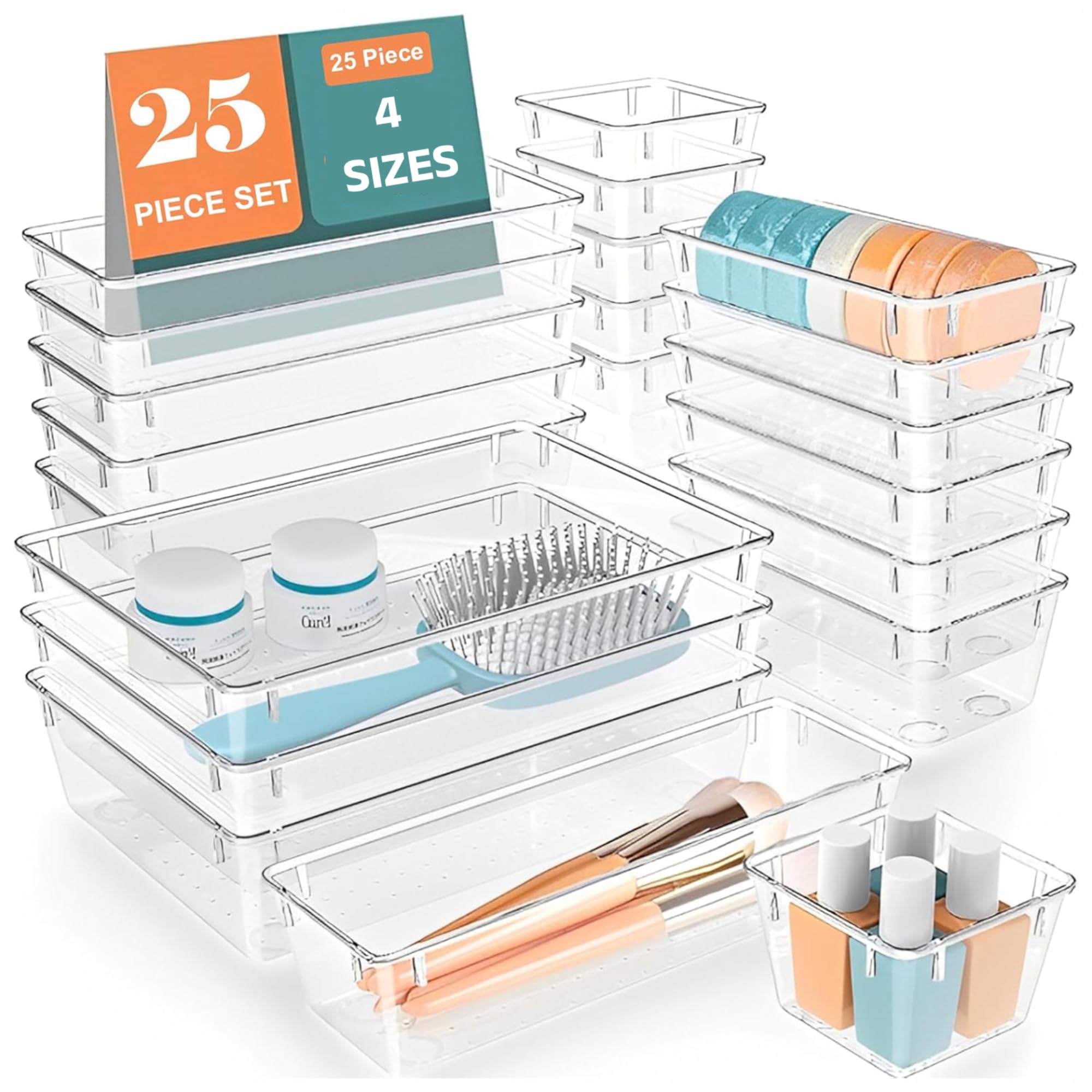 Livingbasics 25 Pieces, 4 Sizes Unbreakable Drawer Organizer/Drawers Organisers/Make Up Organiser/Drawer Divider Tray/Makeup Dre