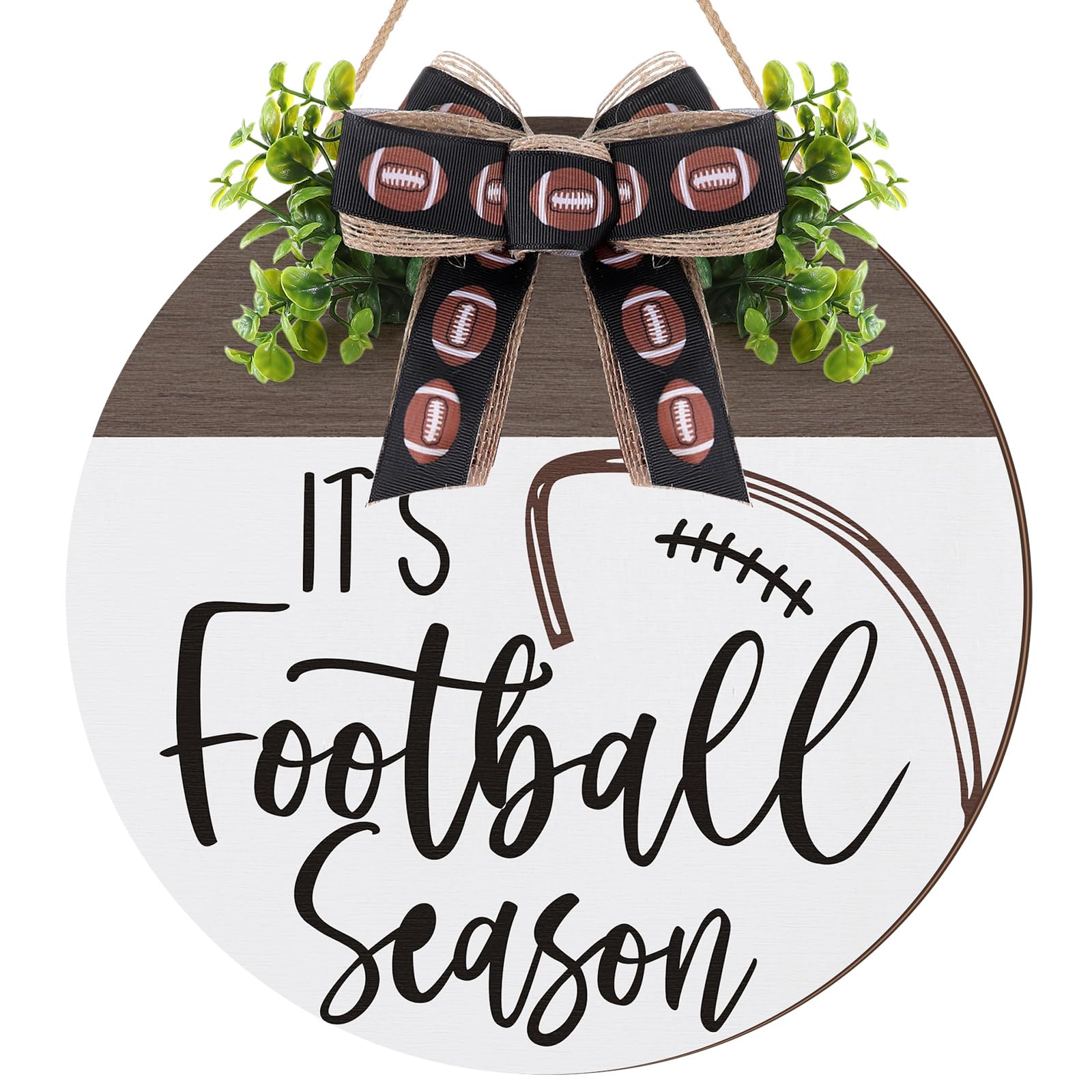 Football Wreaths Sign for Front Door Football Wooden Hanging Sign Welcome Wreaths with Bow Sport Farmhouse Wall Decoration Game 