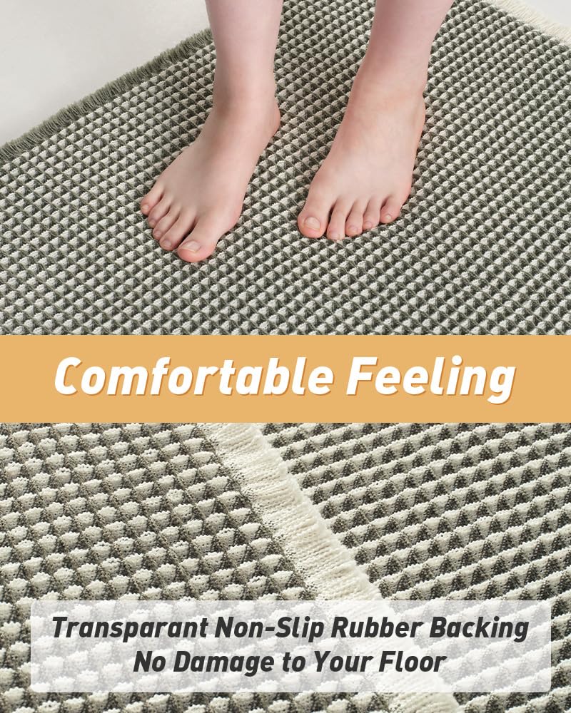 AMOAMI Upgraded Waffle Runner Rug Super Absorbent Non Slip Bath Mats for Bathroom Machine Washable Bathroom Runner Rug with Tass