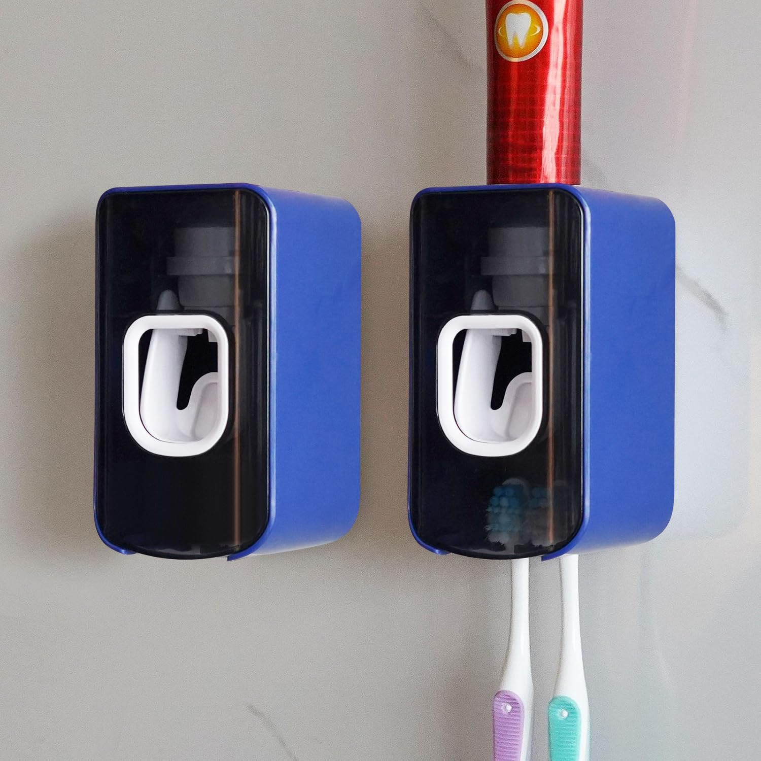 2 Slot Toothbrush Holder and Toothpaste Dispenser Wall Mounted, Automatic Toothpaste Squeezer, 2 in 1 Tooth Brush Toothpaste Org