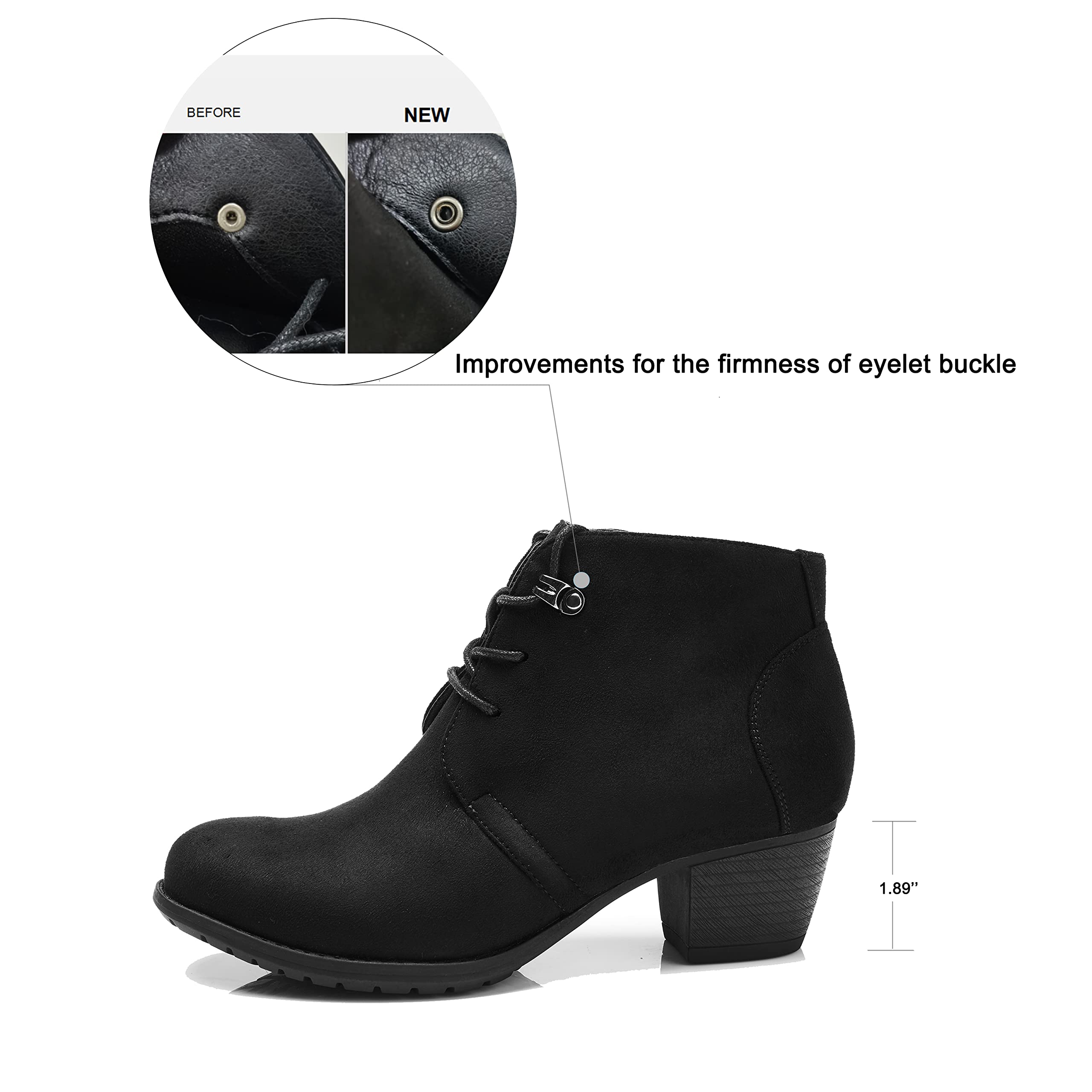 Vjh Confort Womens Ankle Boots,Lace-Up Round Toe Comfortable Low Heel Dress Booties With Side Zipper (Black,9)