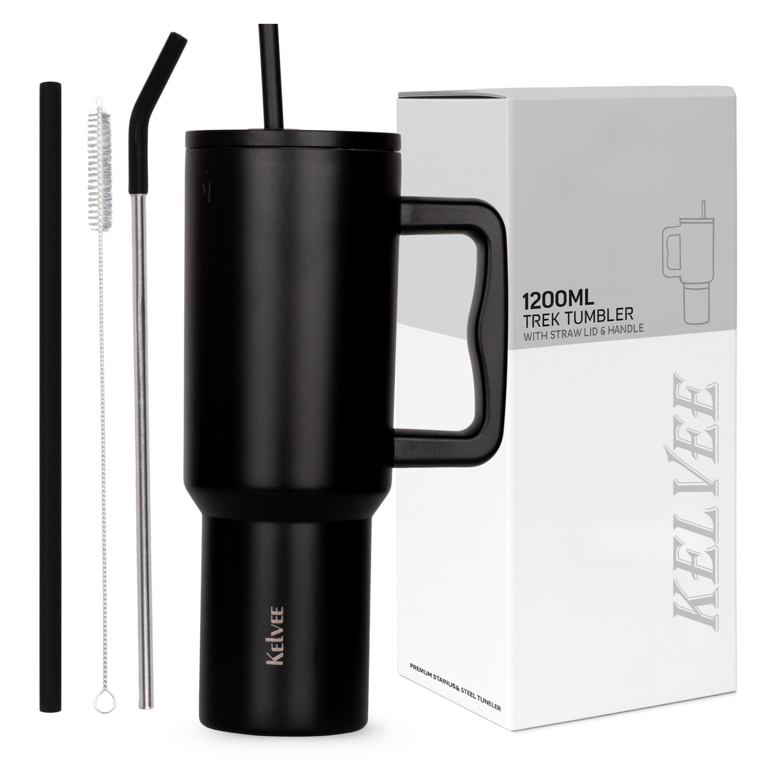 Kelvee 40Oz Tumbler With Handle And Straw Lid, Reusable Cup Leakproof Iced Coffee Sipper Mug For Keeping Water Beverages Perfect