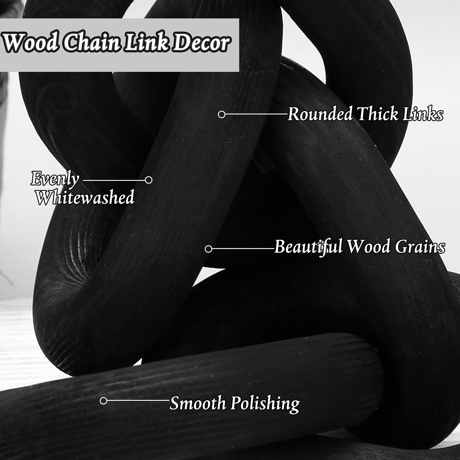 Queekay Decorative Wood Chain Link Decor Rustic Wooden 5 Link Wooden Chain Decor Ornament Farmhouse Home Decoration Hand Carved