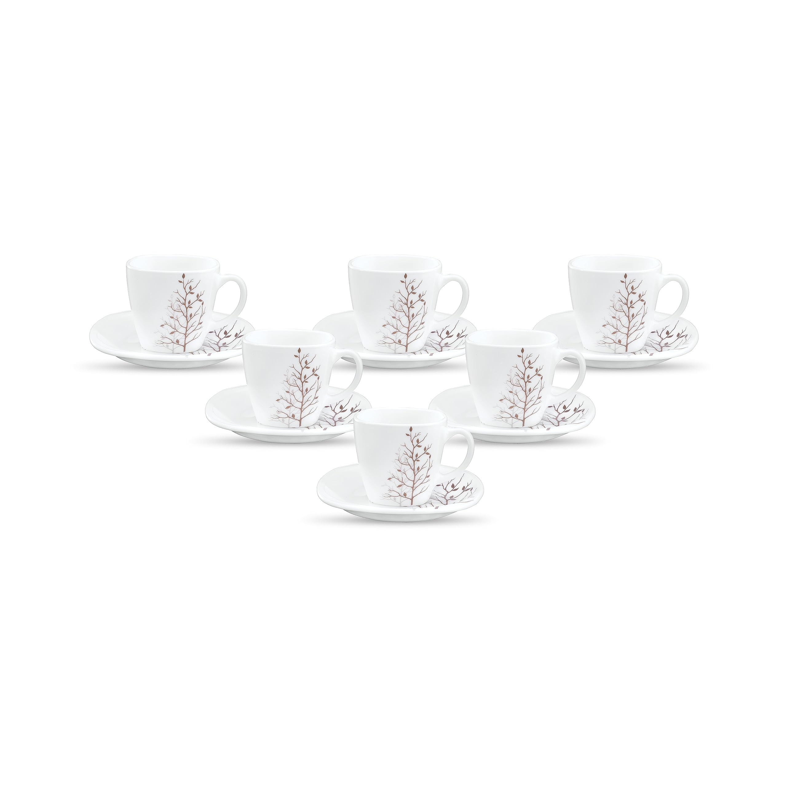 La Opala Diva, Quadra Collection Opal Glass Crockery | Coffee Cup & Saucer, Set Of 12 | Autumnal 125 Ml | For Tea & Coffee | Mic