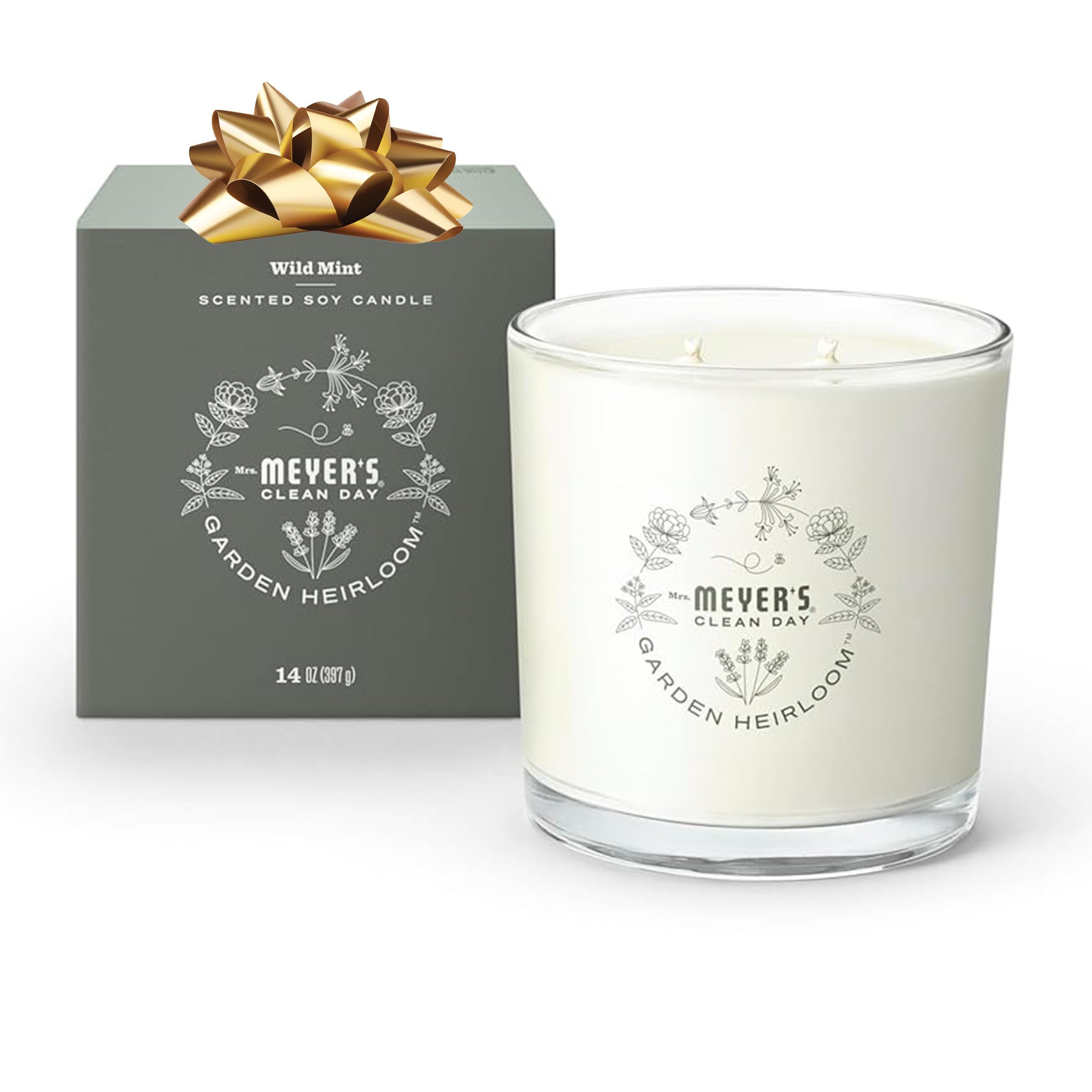 MRS. MEYERS CLEAN DAY Garden Heirloom Scented Soy Candle, Large, Wild Mint Scent, 14 Ounce Candle
