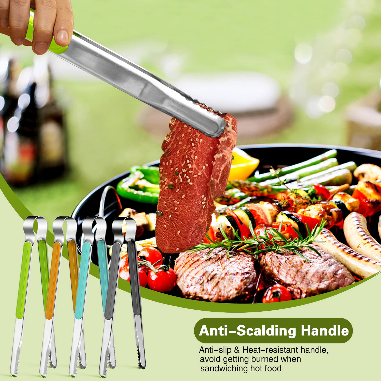 4Pcs Stainless Steel Kitchen Tongs, Serving Tongs For Cooking, 10'' Metal Food Tongs With Non-Slip Comfort Grip, Non-Stick Cooki