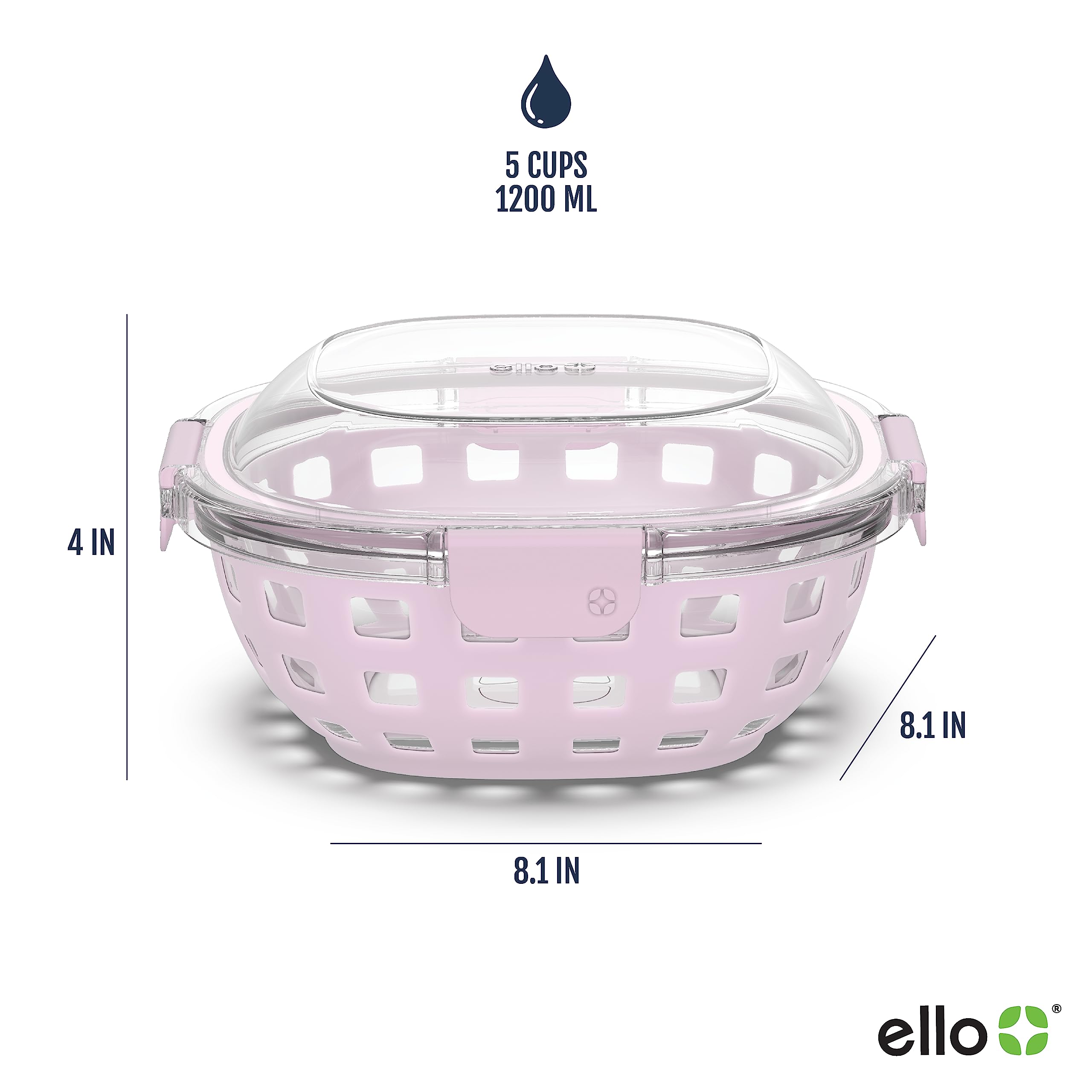 Ello Duraglass Food Storage Glass Lunch Bowl Container - Meal Prep Container With Silicone Sleeve And Airtight Lid, 5 Cup, Cashm