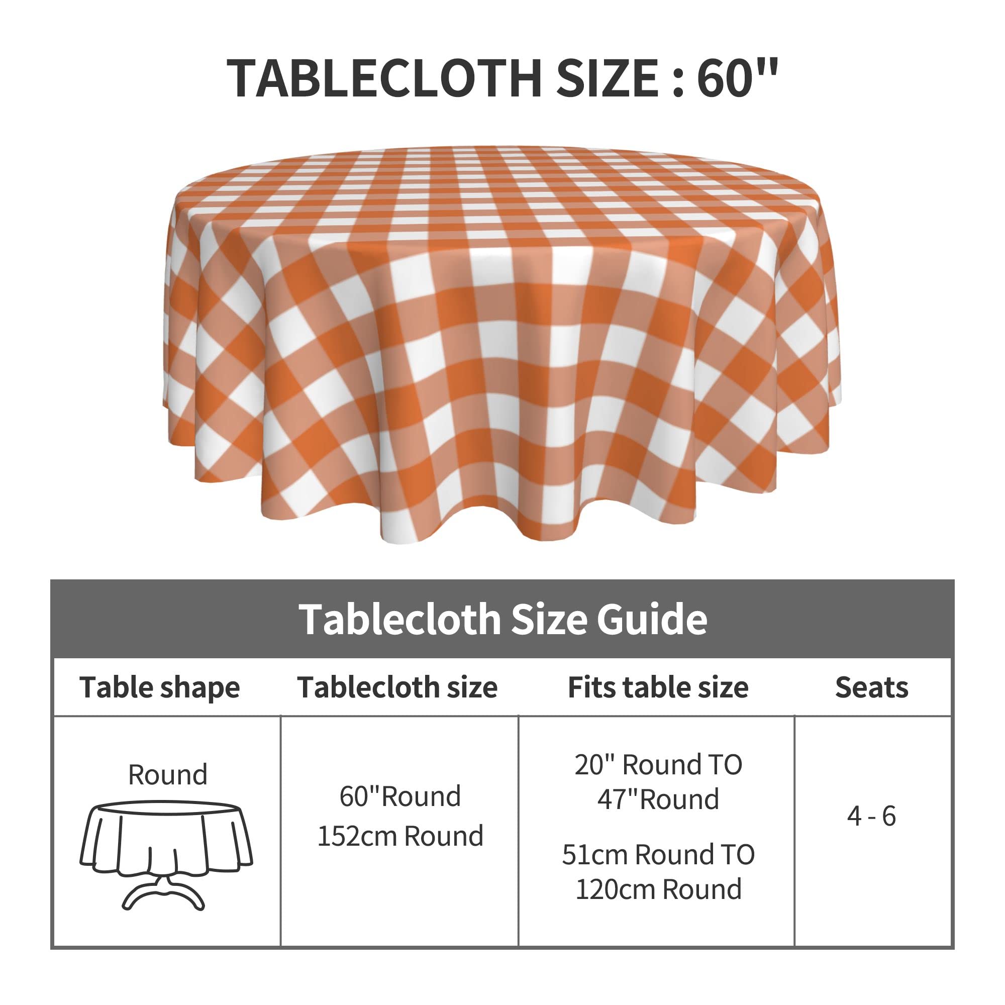 Suqkxco Thanksgiving Fall Orange White Autumn Buffalo Plaids Round Tablecloth 60 Inch Table Cloths Cover Mat Spill Proof Table C
