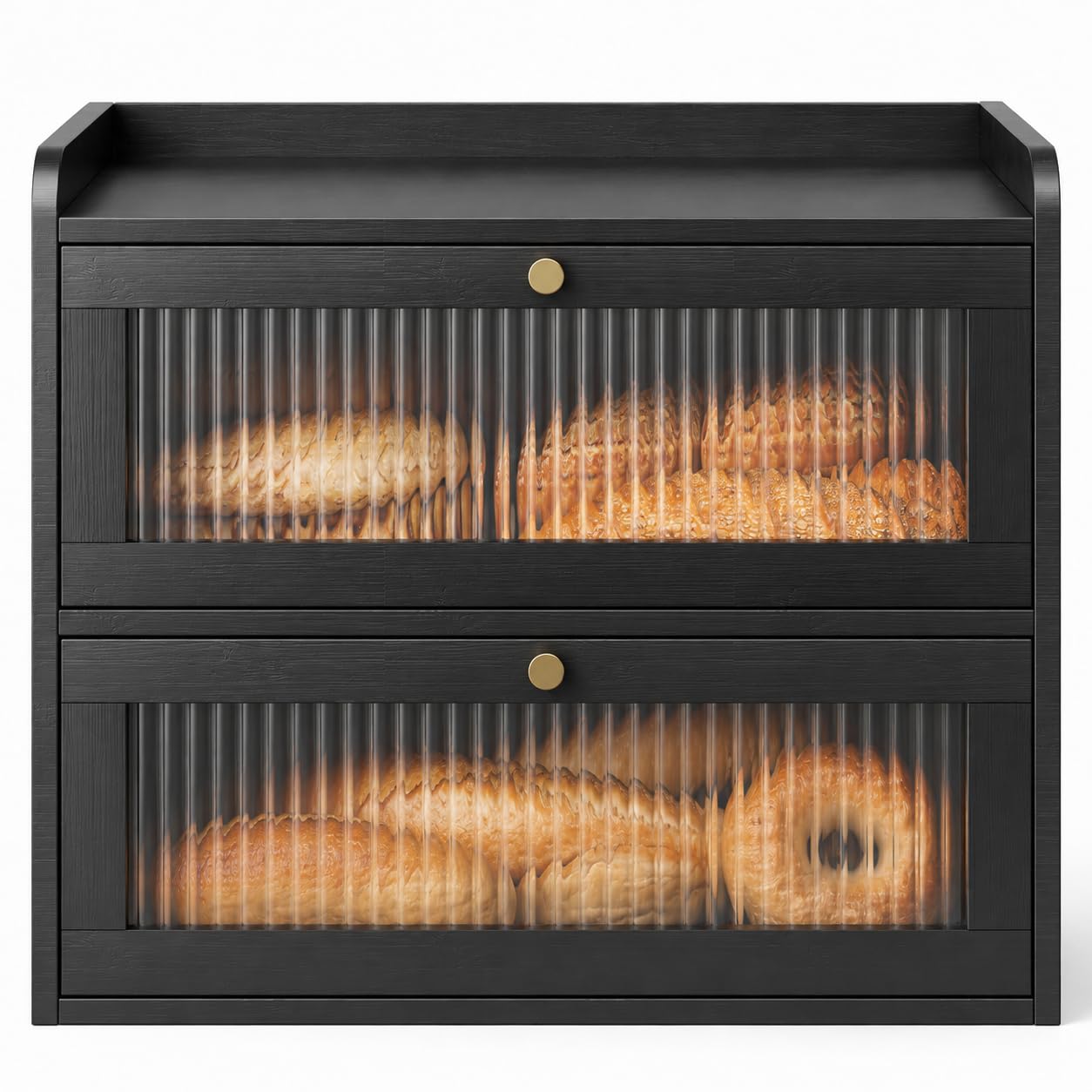 Kitsure Wooden Bread Box for Kitchen Countertop, Large Capacity, Black